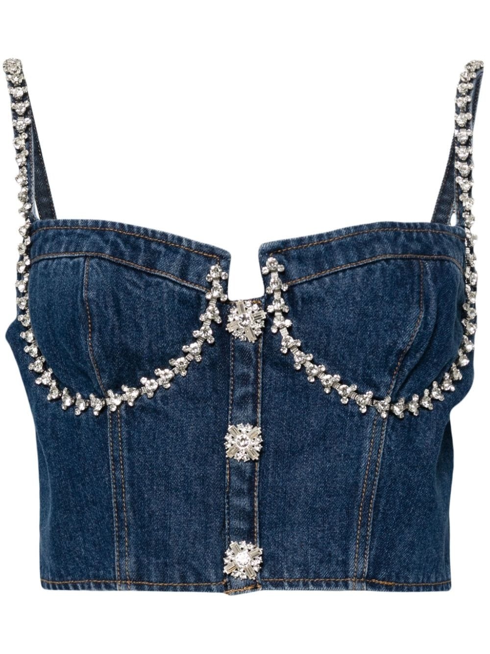 crystal-embellished denim bustier top - 1