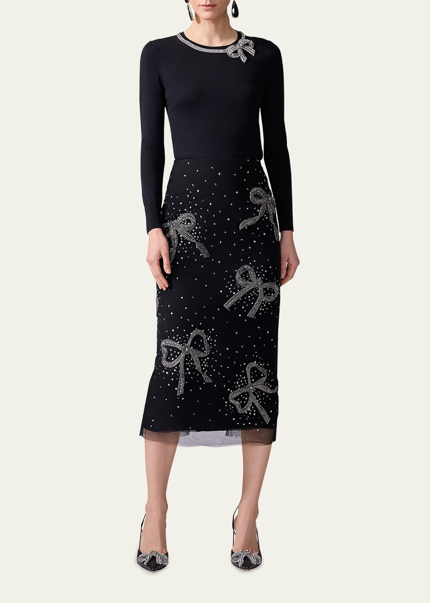 Bow Embellished Midi Skirt - 2