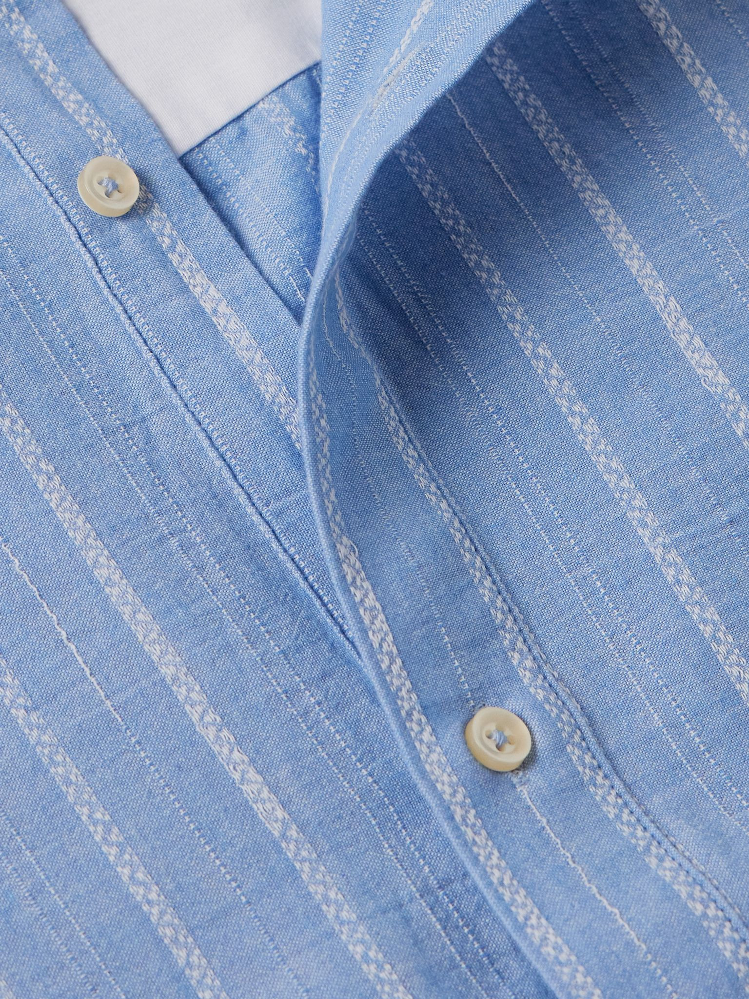 Gali Grandad-Collar Striped Organic Cotton-Voile Shirt Blue - 5