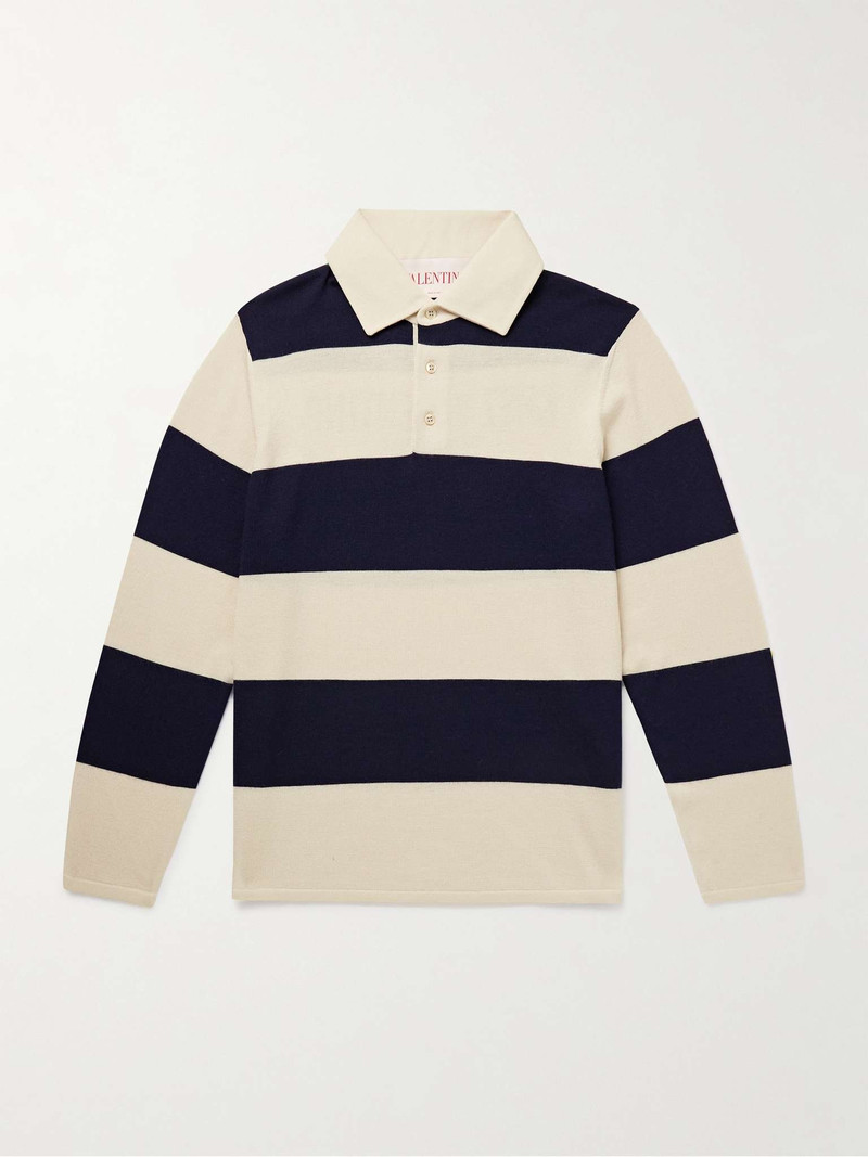 Logo-Print Striped Virgin Wool Polo Shirt 1