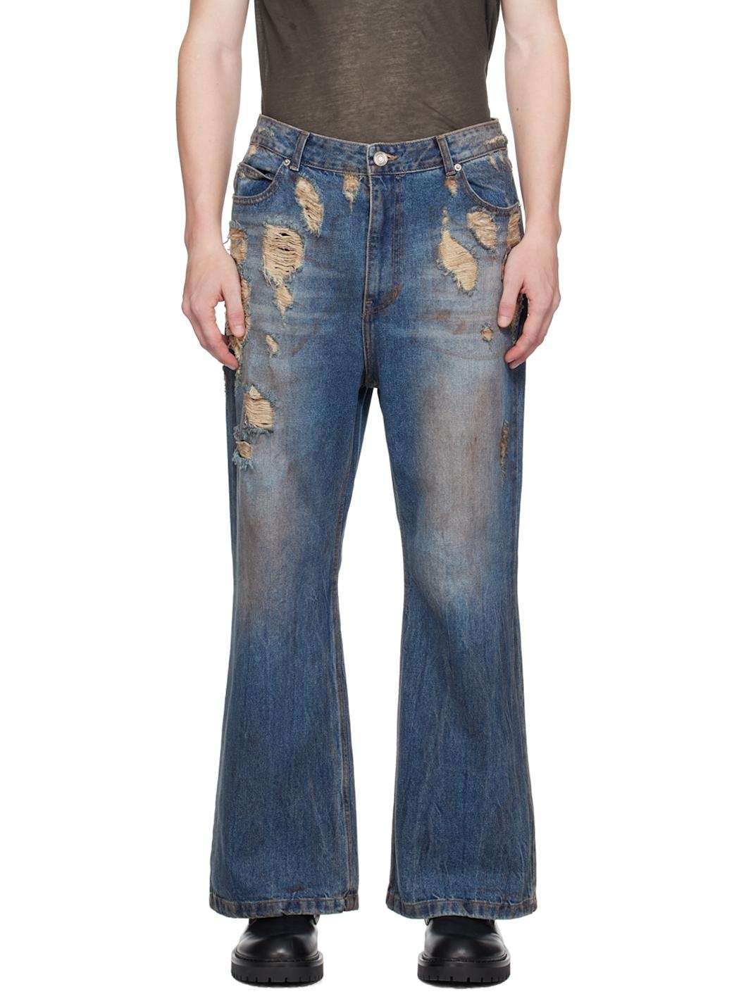 Blue Oil-Washed Jeans - 1