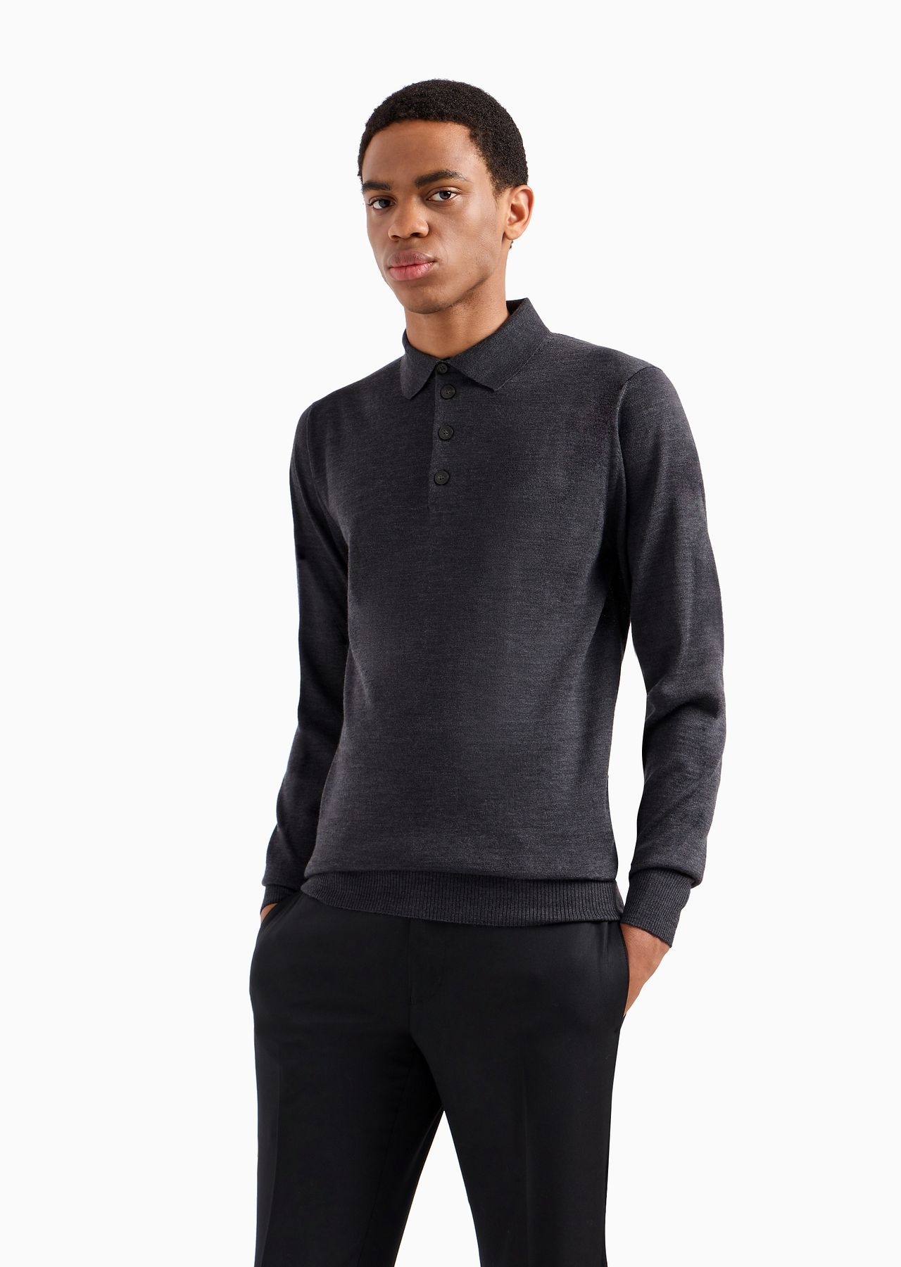 Virgin-wool jumper with polo-shirt collar - 2