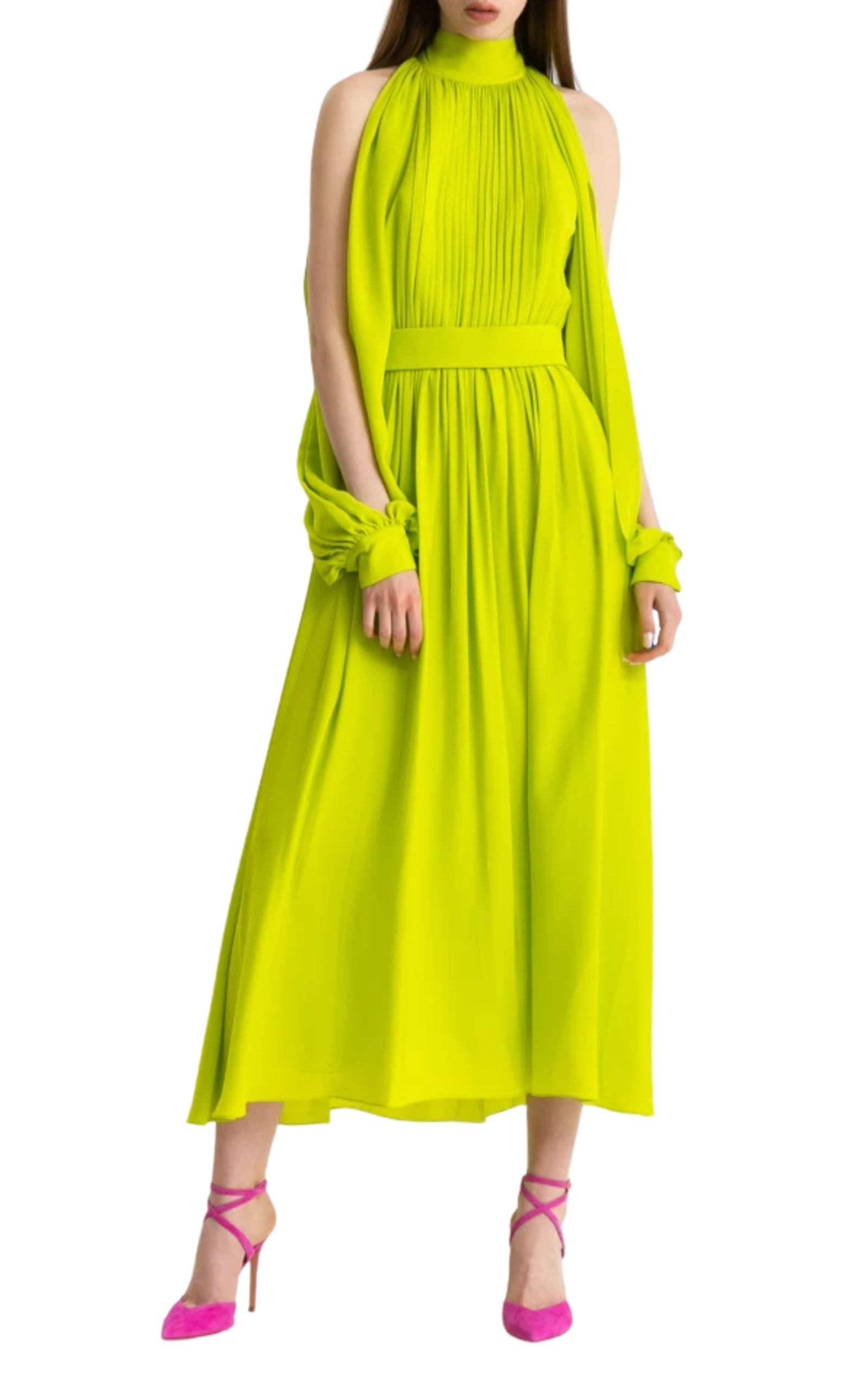 Lime Green Silk Dress - 2
