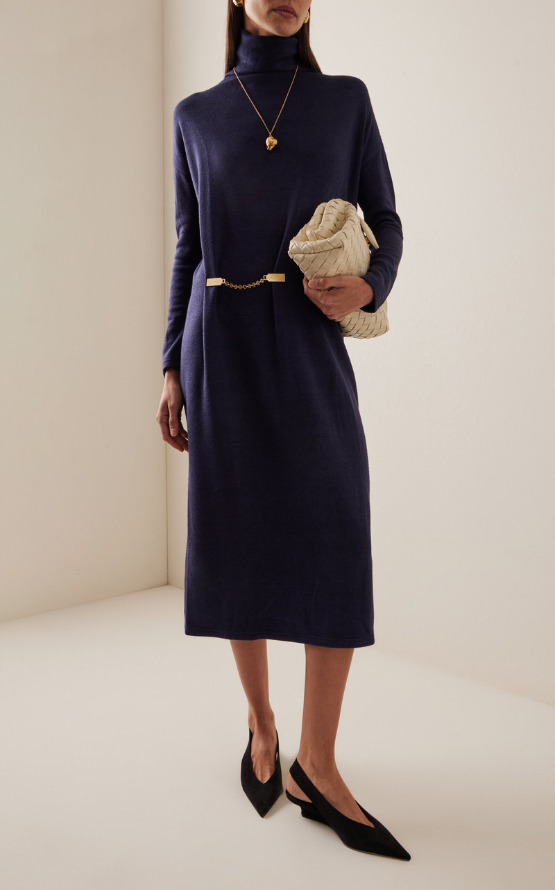 BEVZA Brooch-Detailed Turtleneck Maxi Dress navy outlook