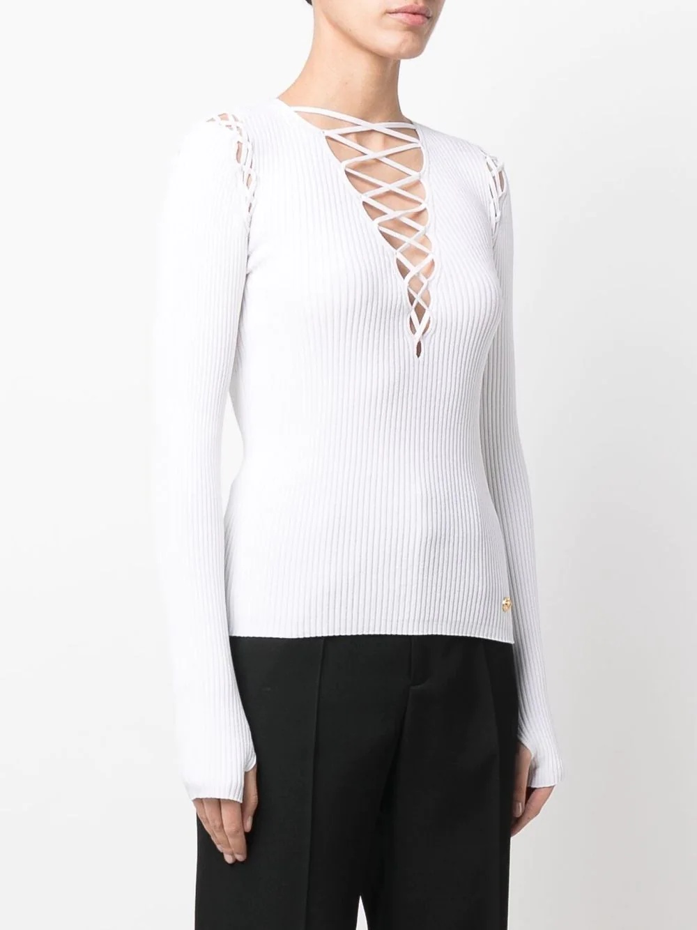 lace-up shoulder detail knit top - 3