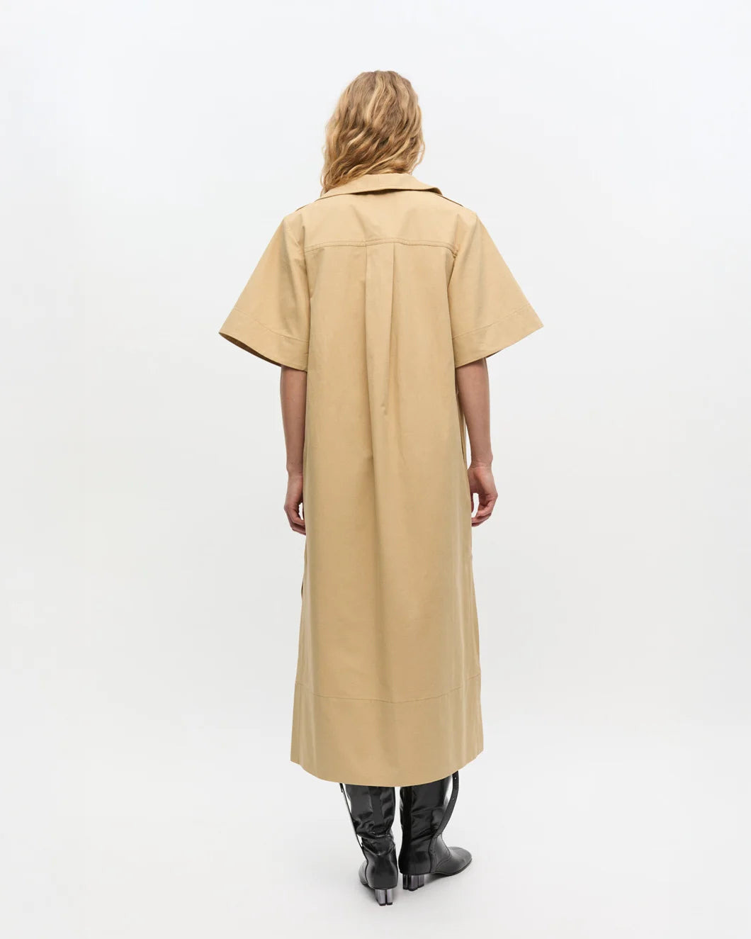 BEIGE STRETCH COWL NECK LONG DRESS - 3