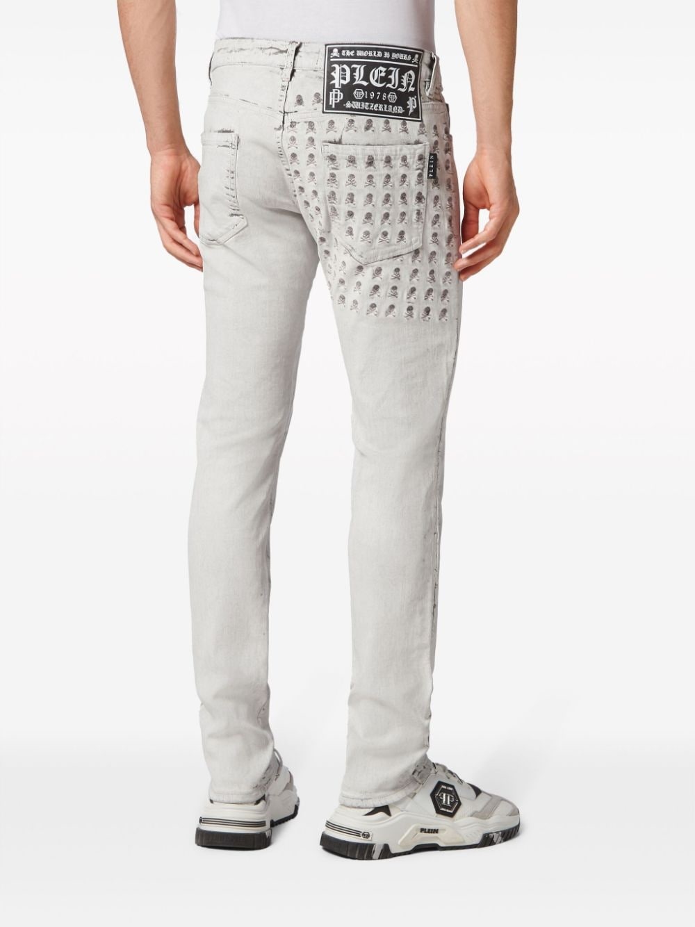 skull-stamp washed skinny jeans - 4