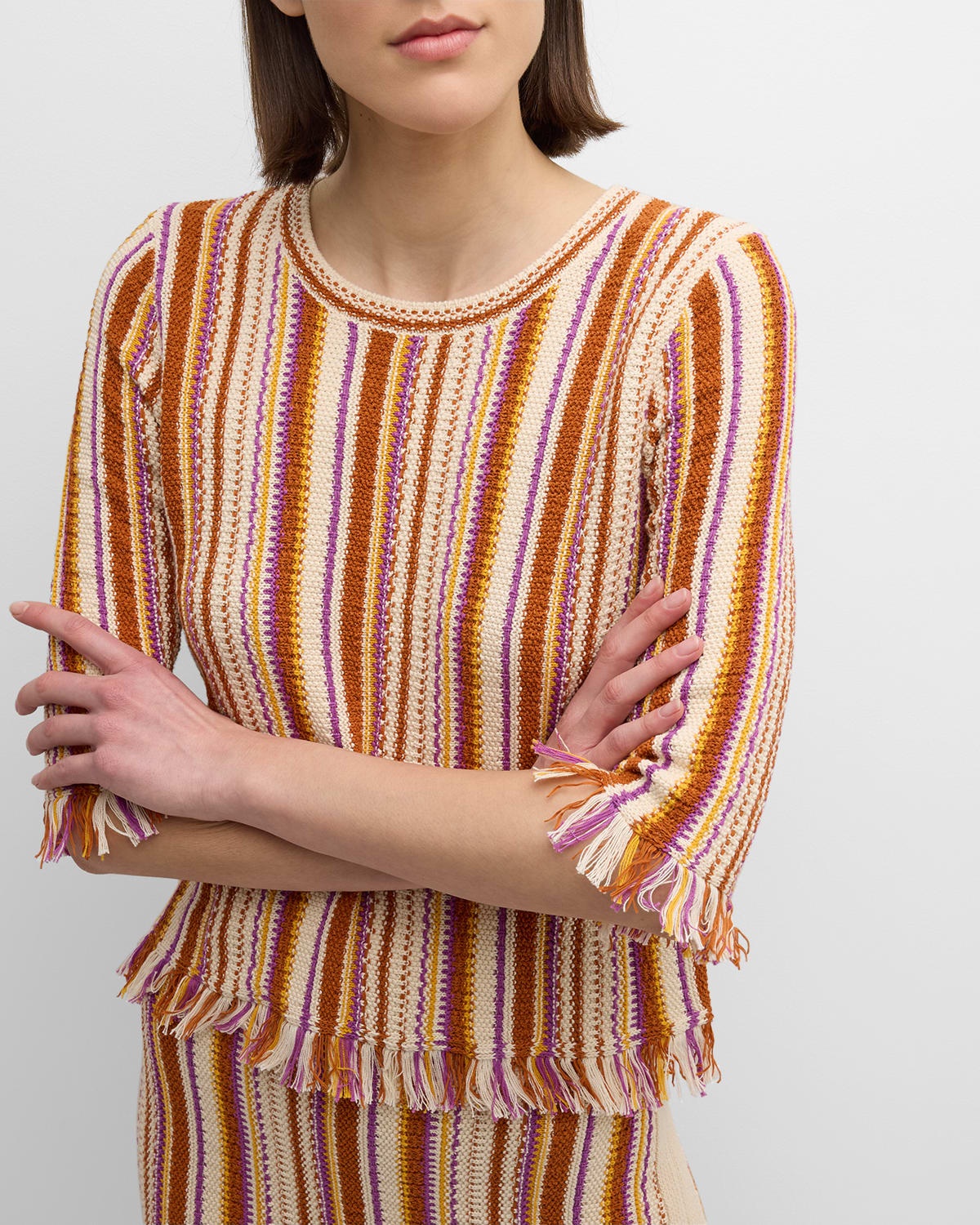 Amira Striped Fringe-Trim Sweater - 7