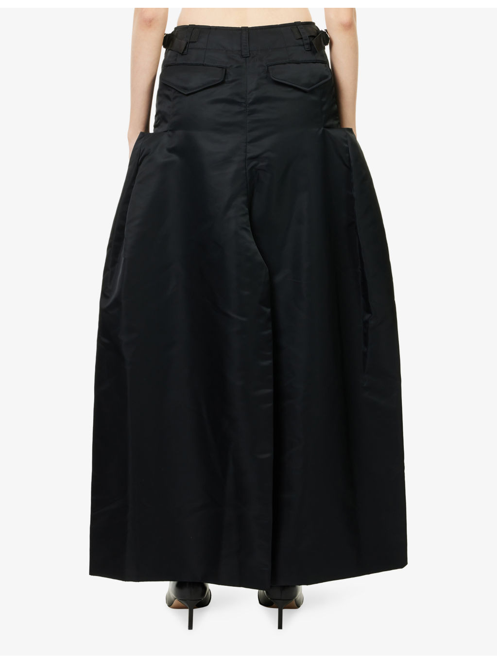 V-Slit High-Rise Twill Midi Skirt - 4