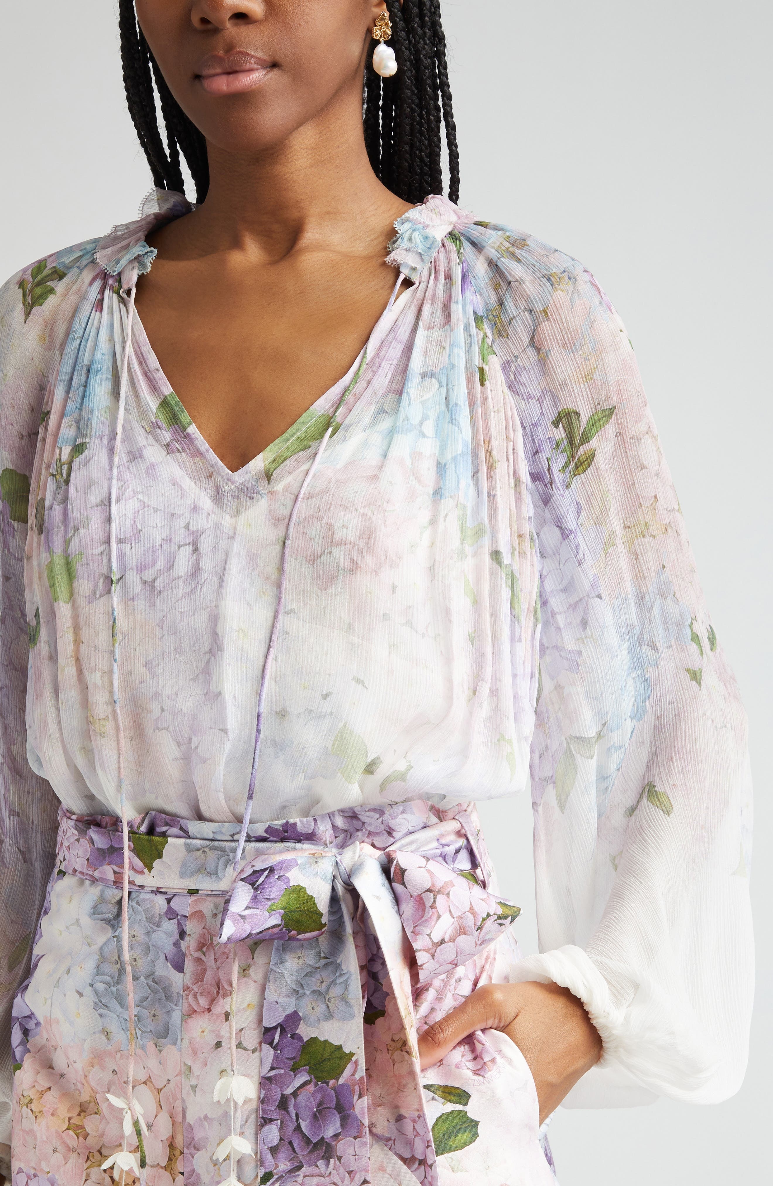 Zimmermann Floral Print Billow Top in Multi Hydrangea at Nordstrom - 5