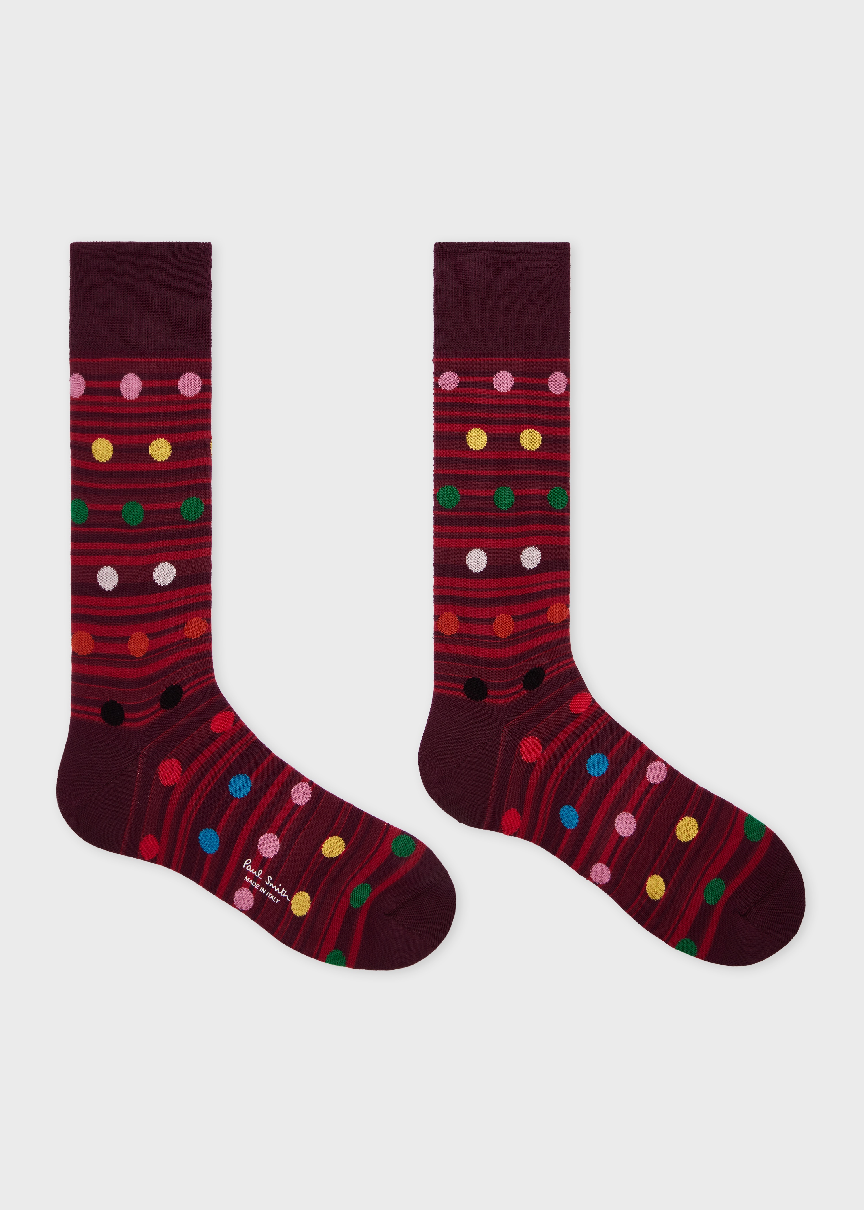 Burgundy Tonal Stripe and Multicolour Polka Dot Socks - 2