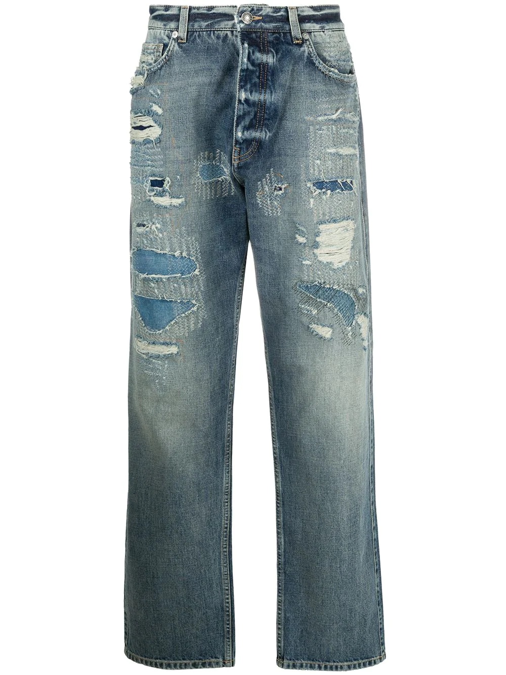 distressed stonewashed straight leg jeans - 1