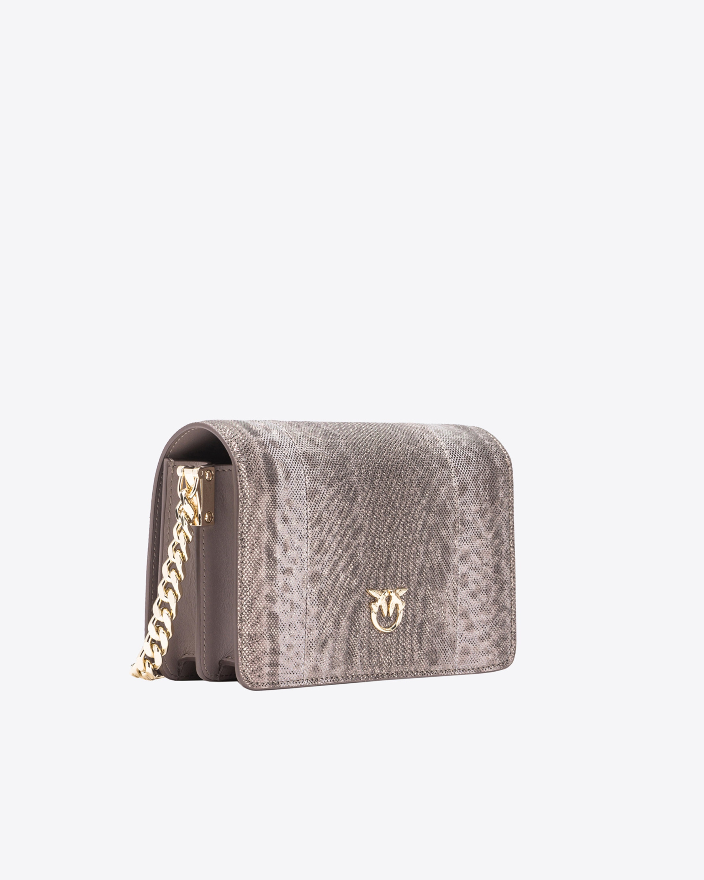 PINKO GALLERIA MINI CLICK CROSSBODY BAG IN GLITTERY REPTILE LEATHER - 2