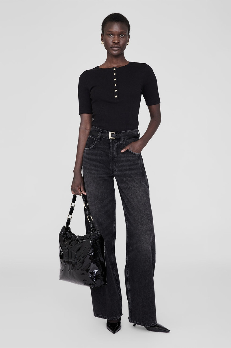 ANINE BING Kate Shoulder Bag - High-Shine Black outlook