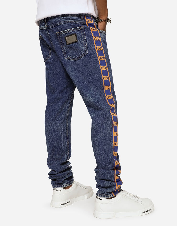 Light blue slim-fit jeans with branded bands - 4