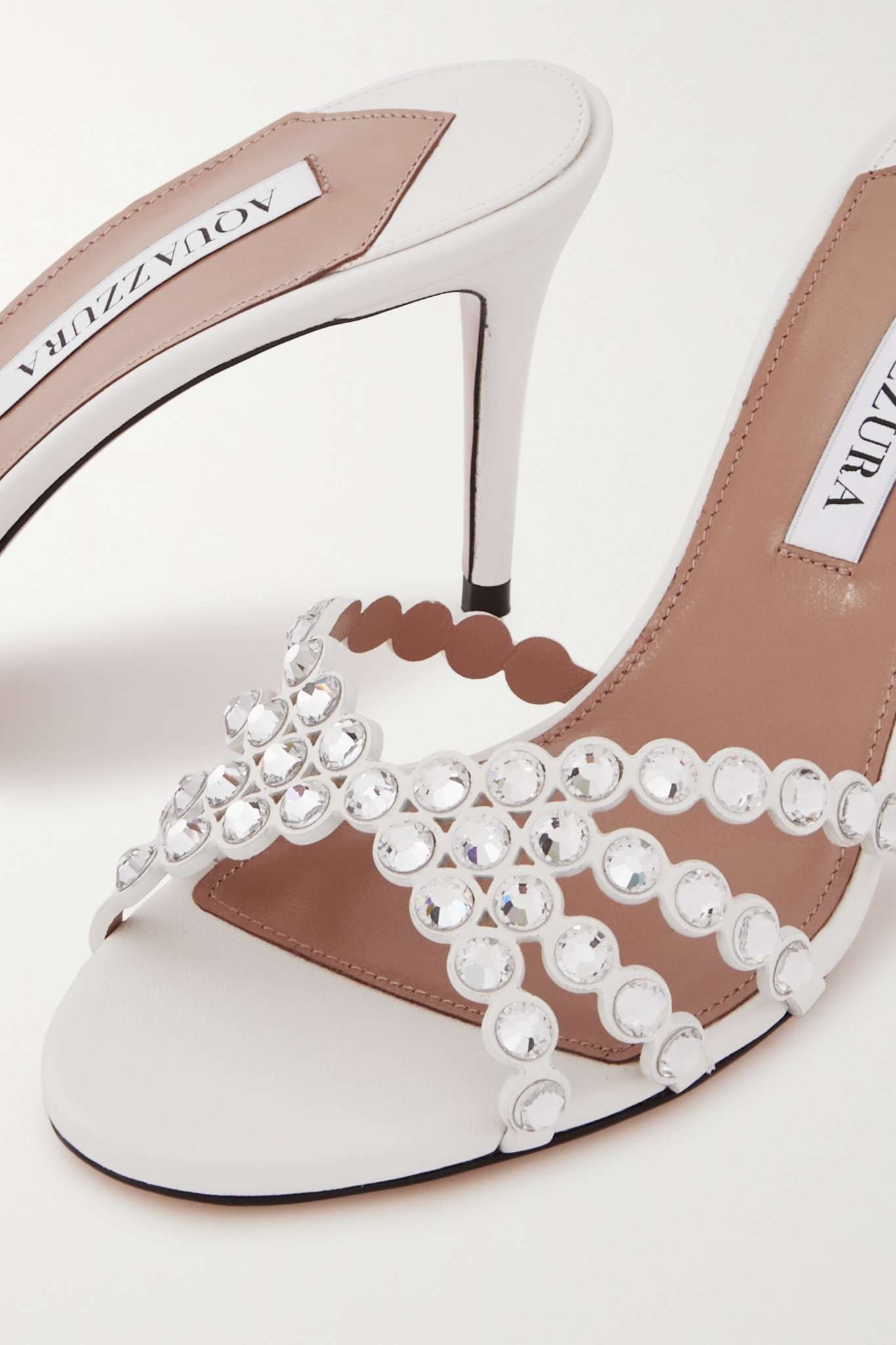 AQUAZZURA Tequila 75 crystal-embellished leather mules AQUAZZURA Tequila 75 crystal-embellished leather mules
