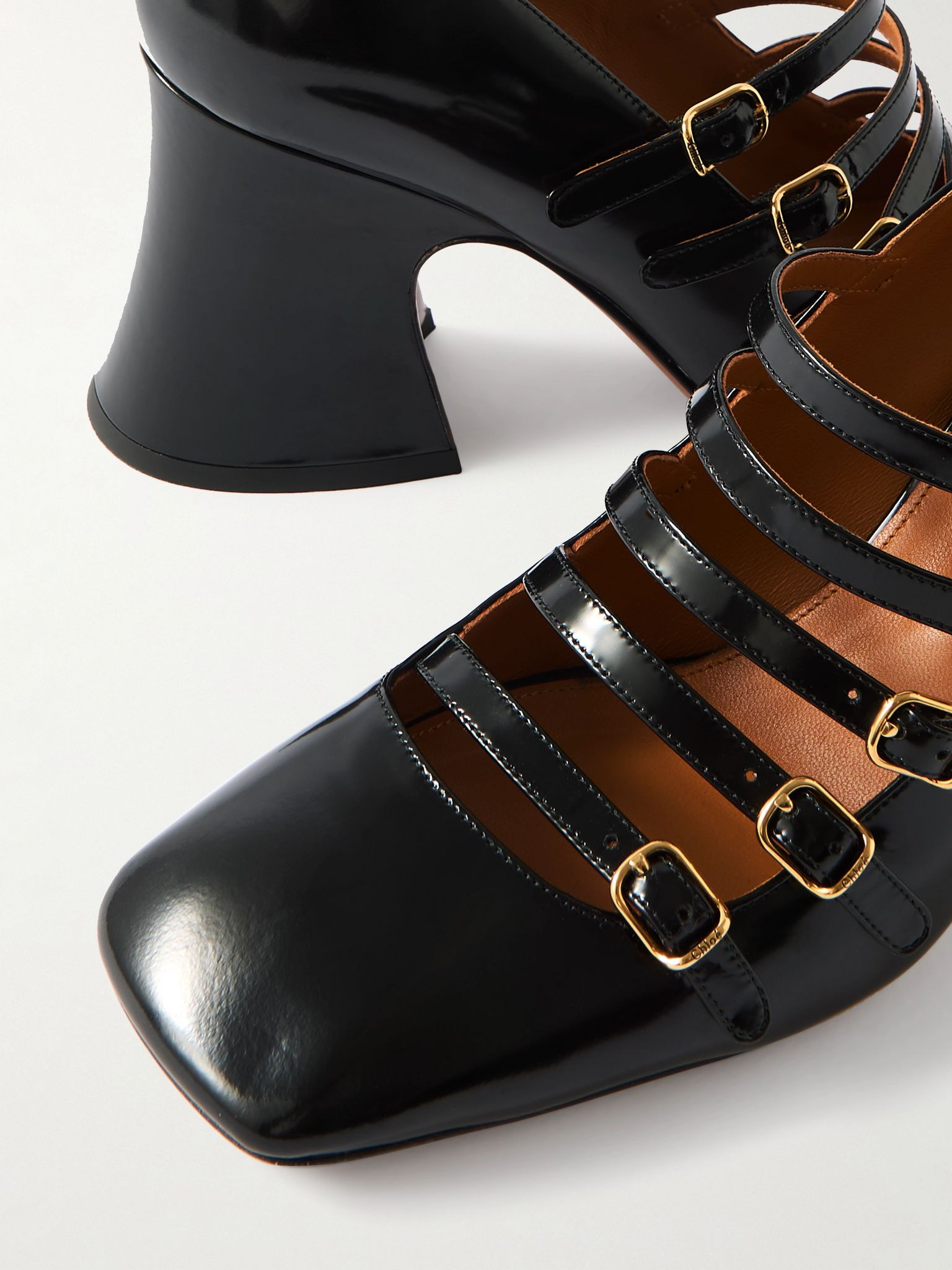Janis buckled glossed-leather Mary Jane pumps Black - 4