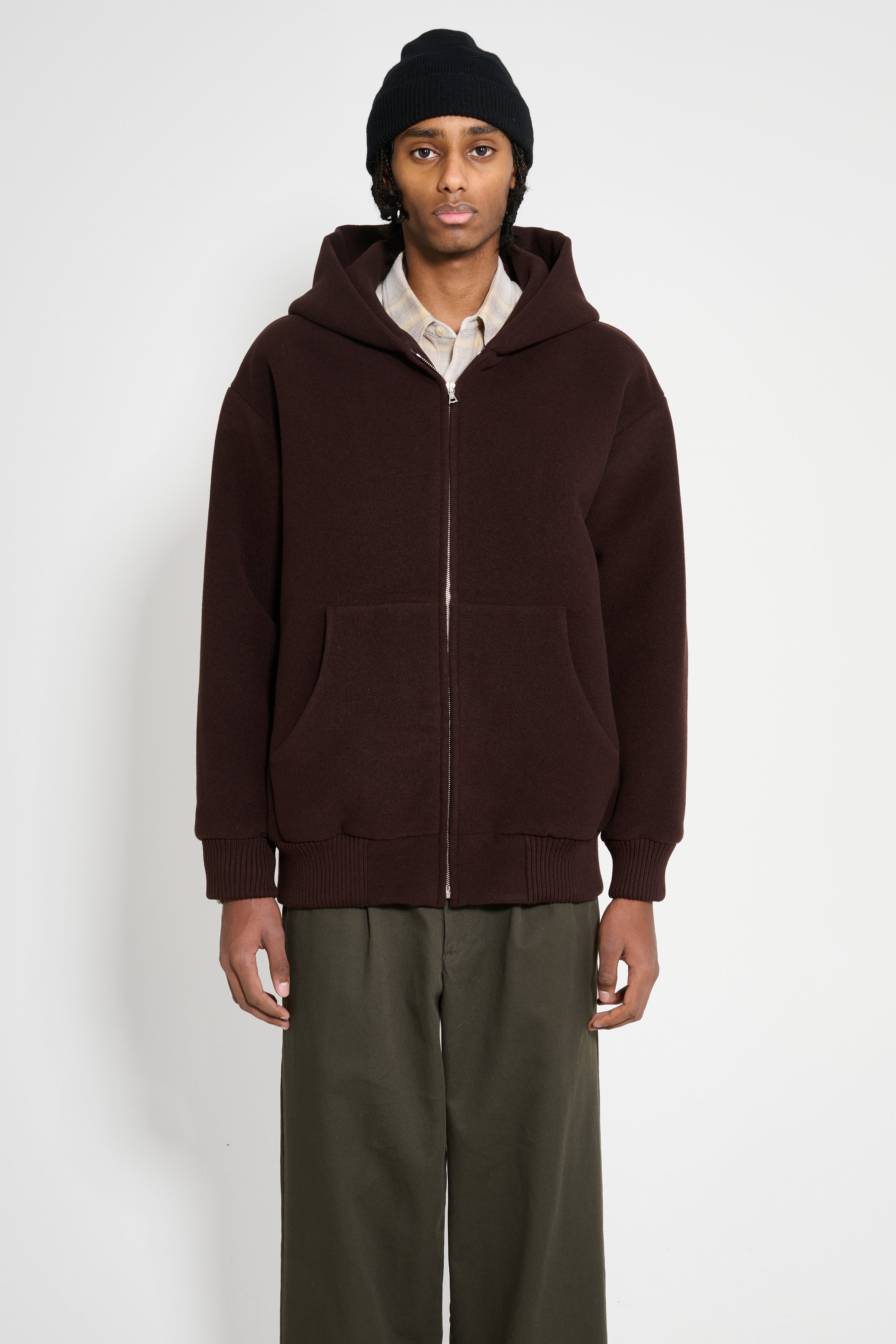 AURALEE: Beige Double Cloth Heavy Pile Zip Hoodie | SSENSE