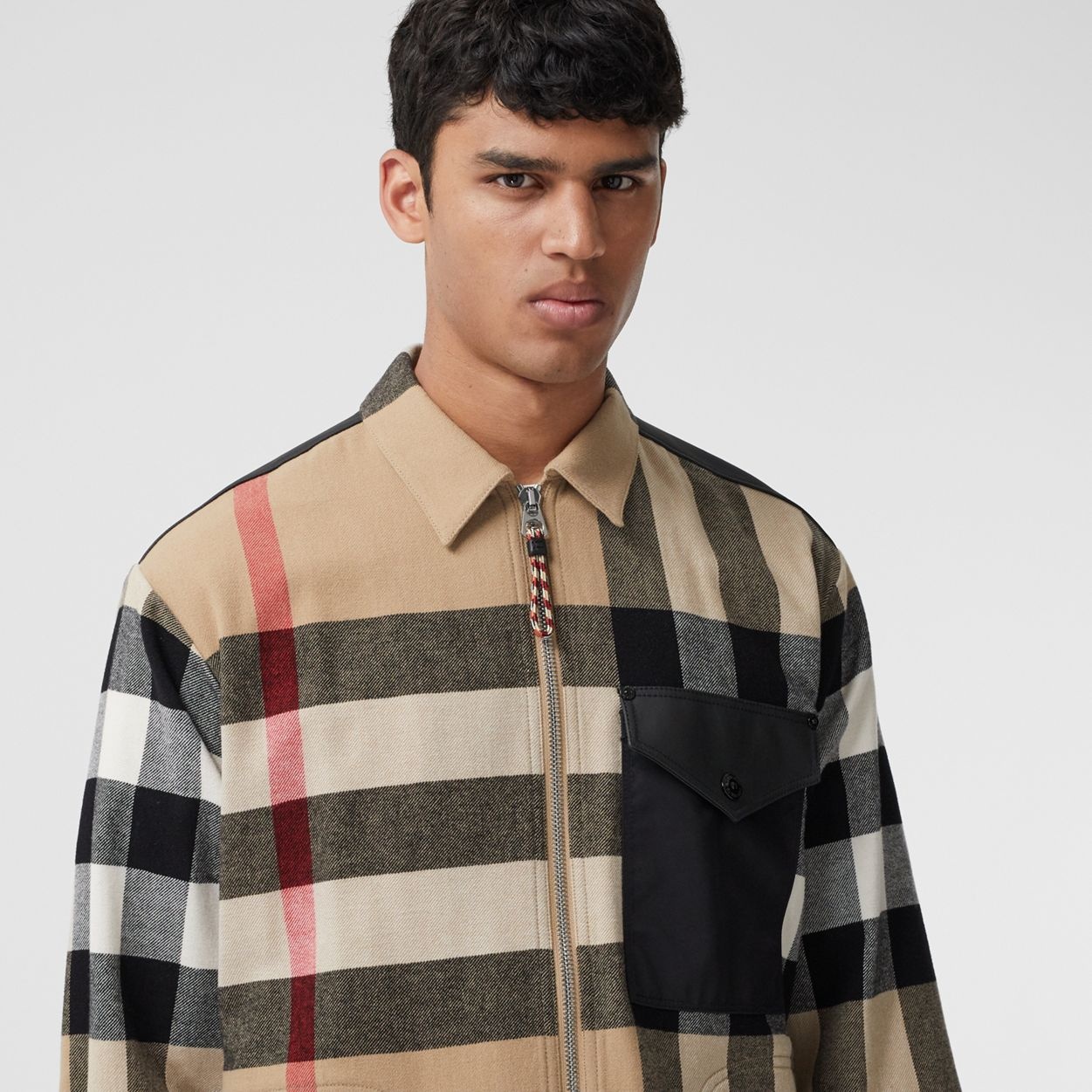 Contrast Panel Check Wool Cotton Shirt - 3