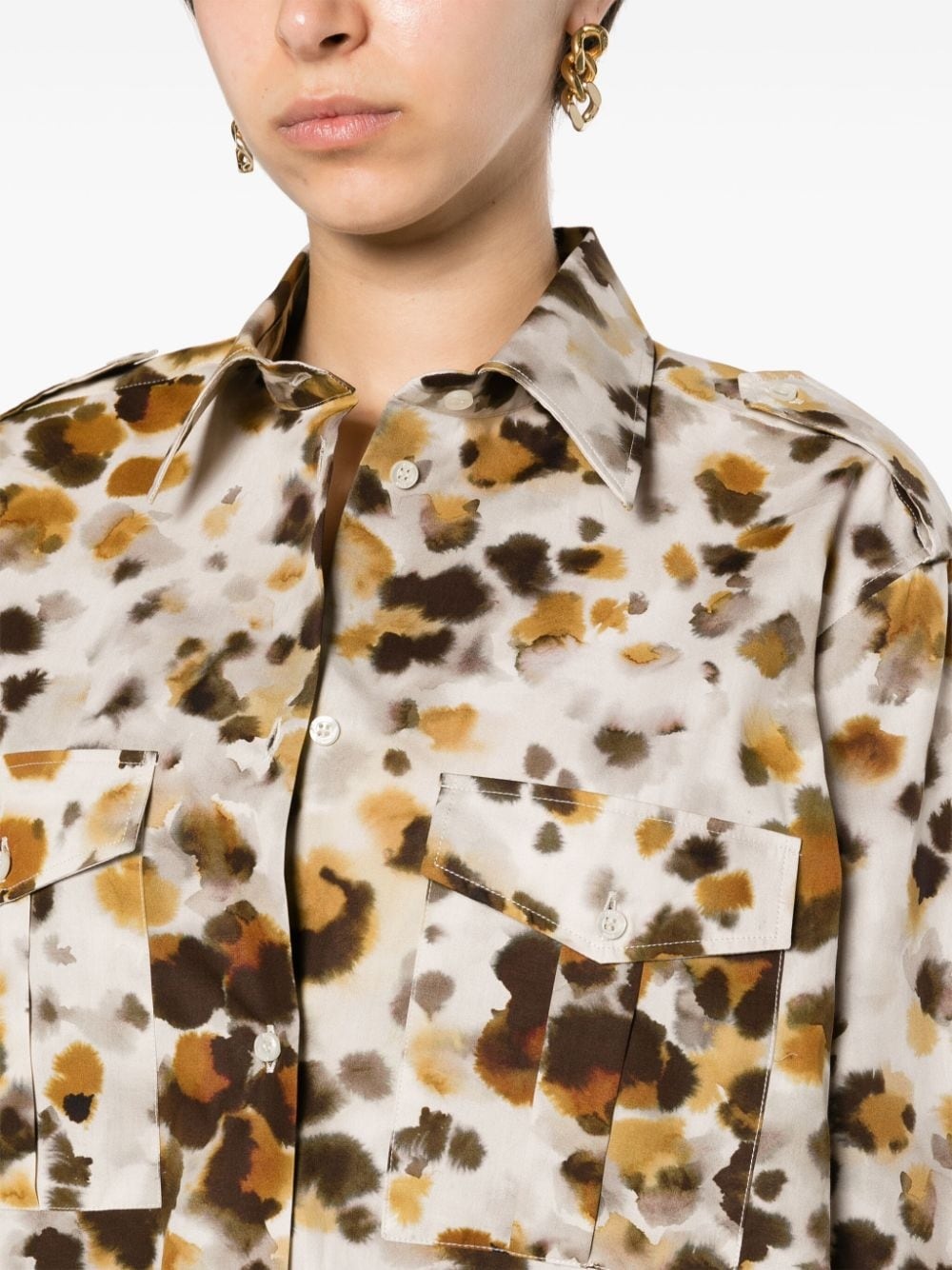 watercolour-print cotton shirt - 5