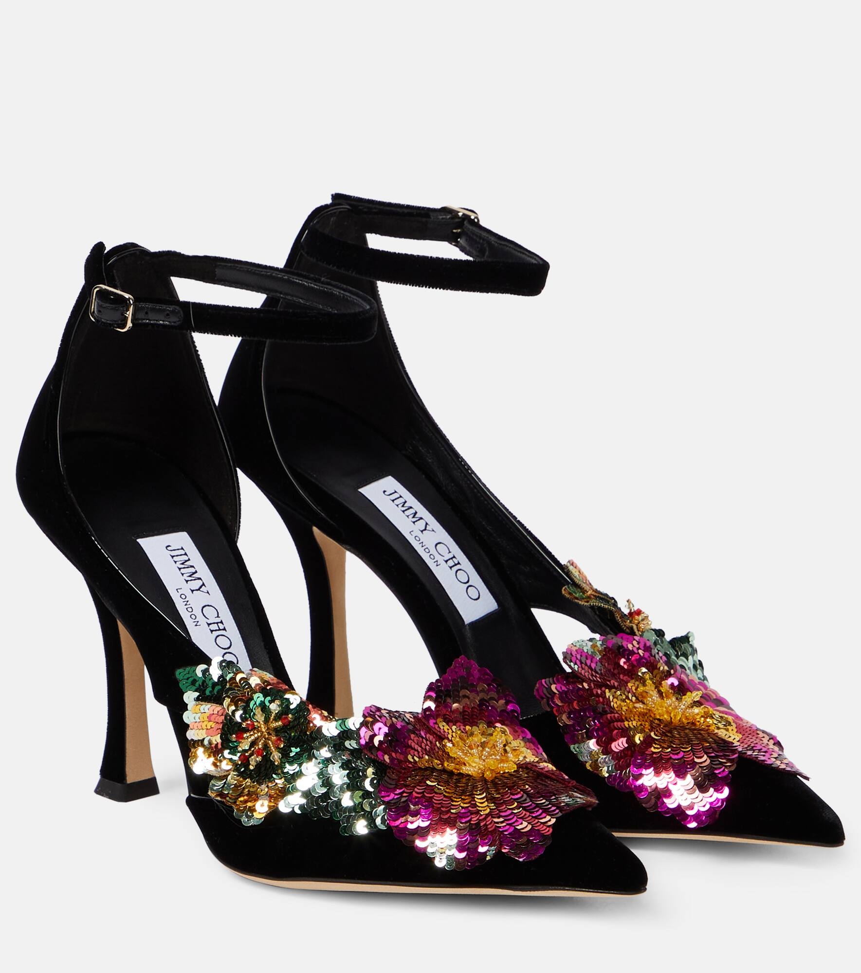 Azara 100 floral-appliqué velvet pumps - 1