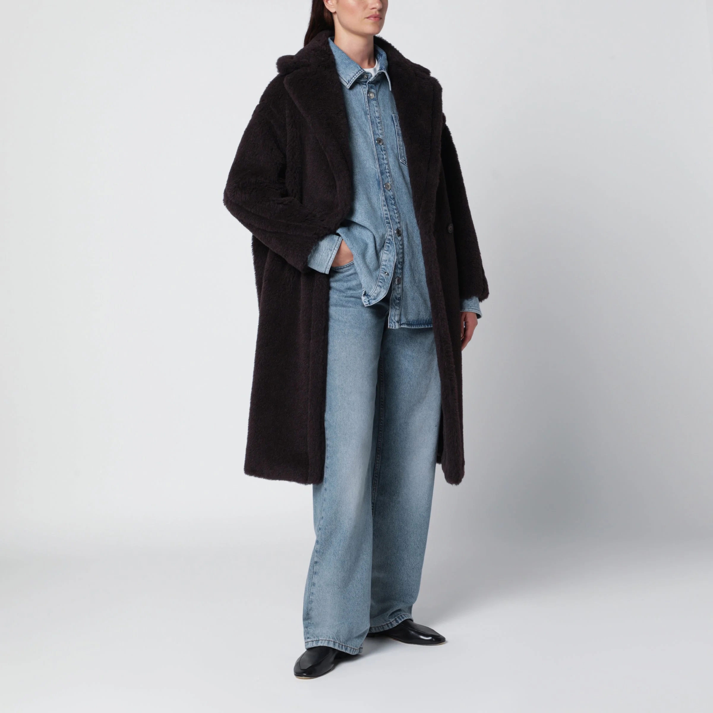Teddy Bear Icon Coat in ebony alpaca and wool - 1