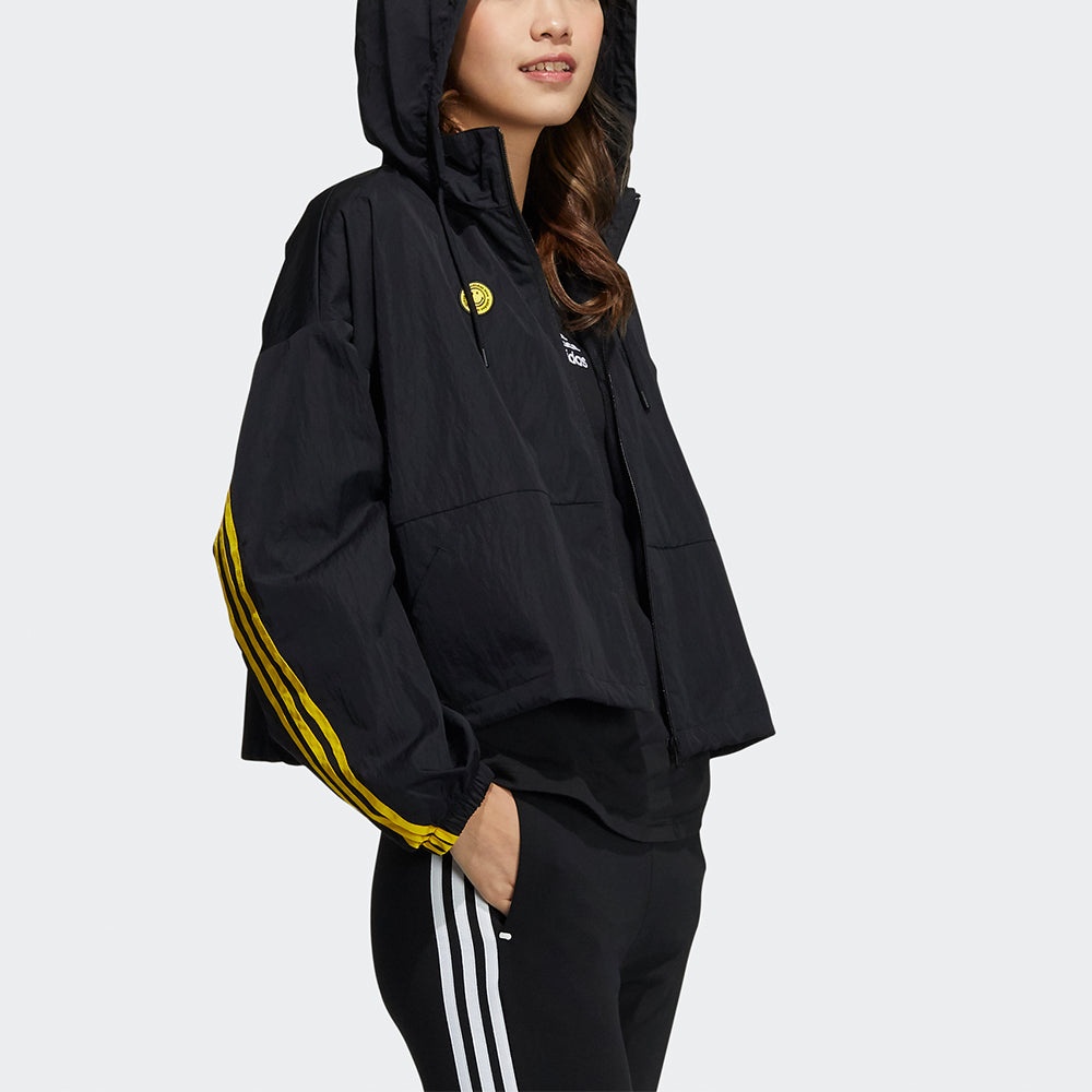 (WMNS) adidas Neo x SMILEY Csmly Windbreaker Jacket 'Black Yellow' HE7953 - 4