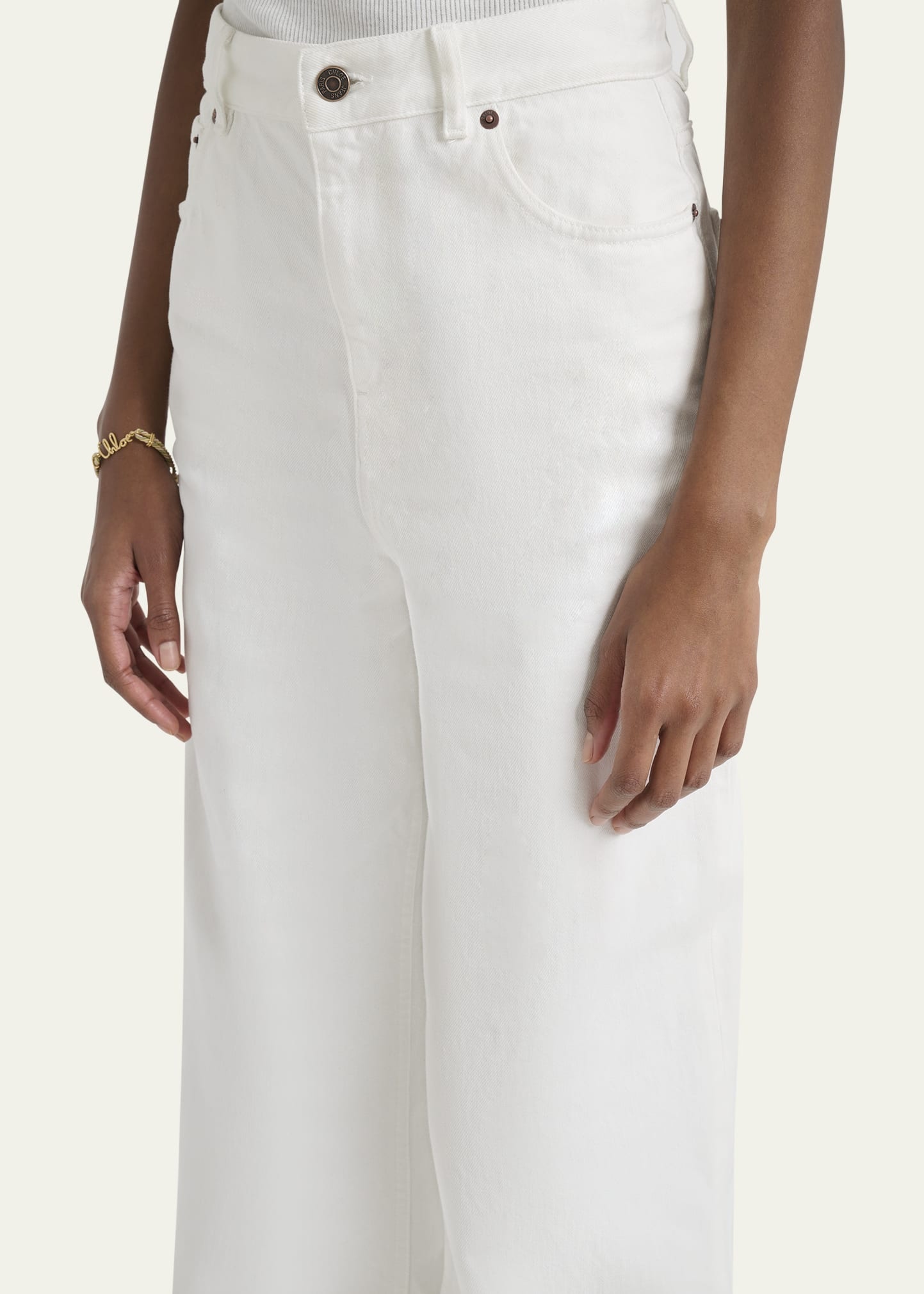 High-Rise White Denim Wide-Leg Palazzo Pants - 5