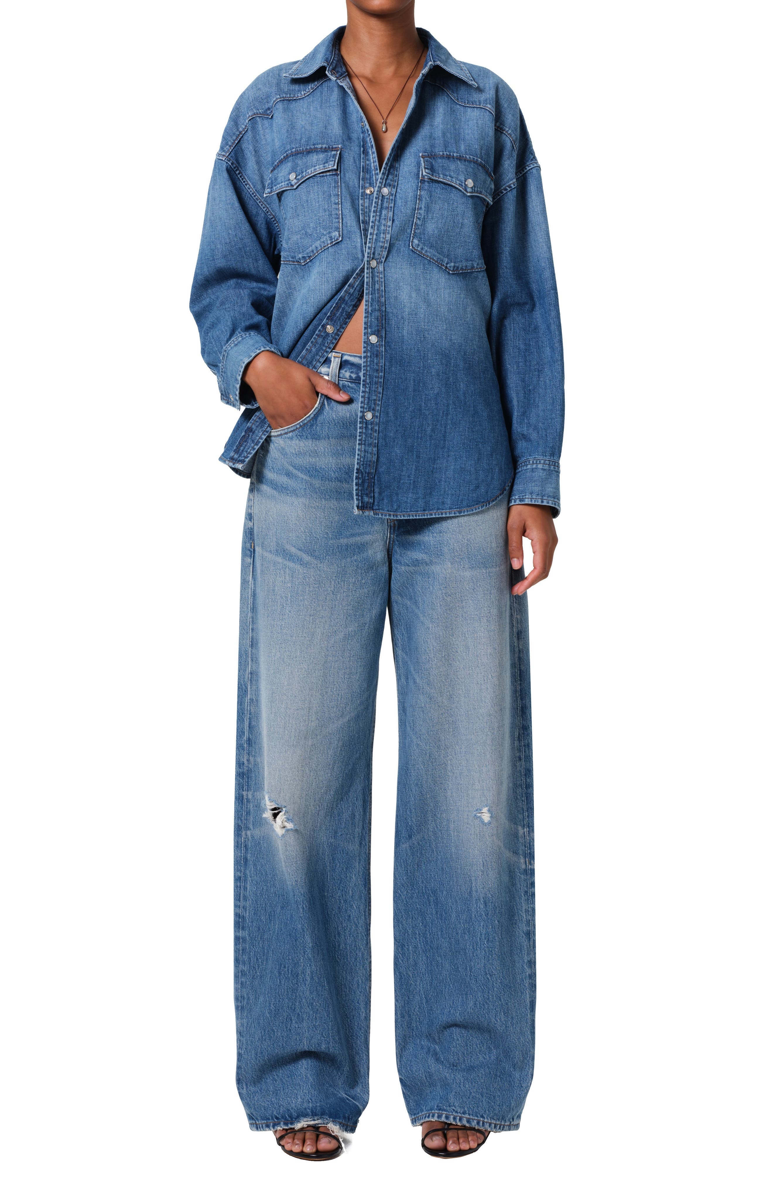 Citizens of Humanity Kayla Western Denim Snap-Up Shirt in Douro at Nordstrom - 5
