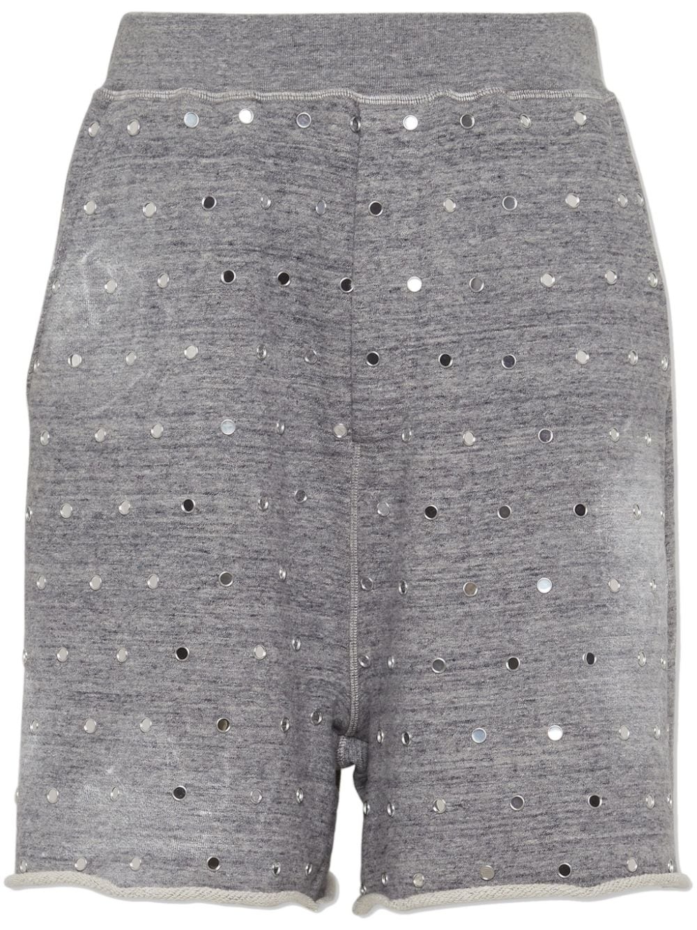 eyelet-embellished mélange-effect track shorts - 1