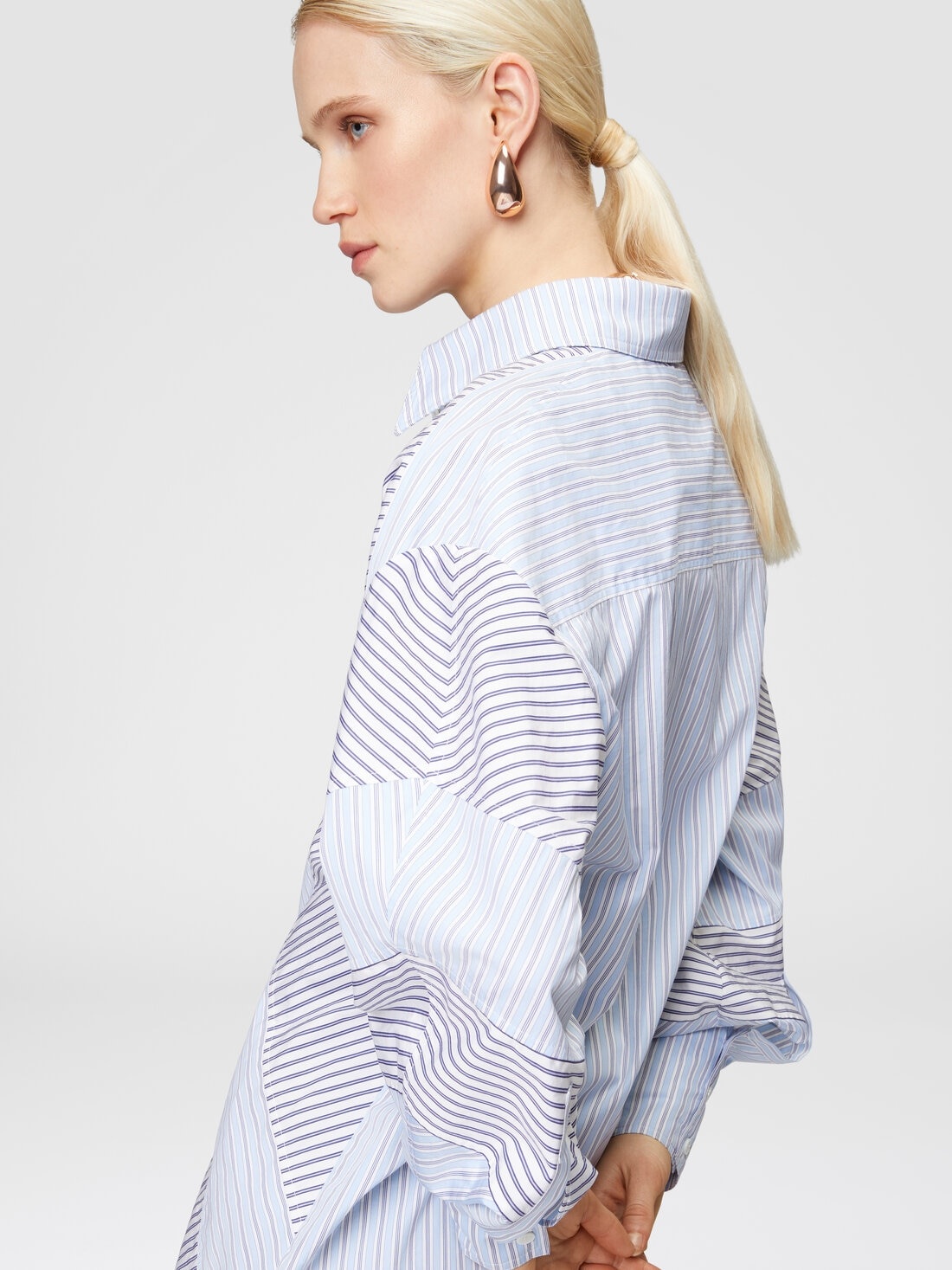 Striped cotton poplin shirt with wide sleeves - 5