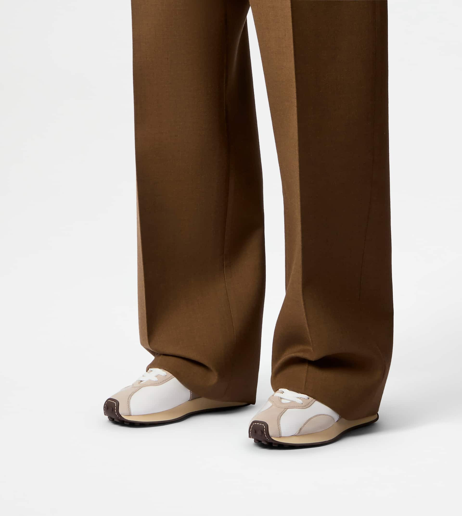 SNEAKERS IN LEATHER AND TECHNICAL FABRIC - BEIGE, BROWN, WHITE - 7
