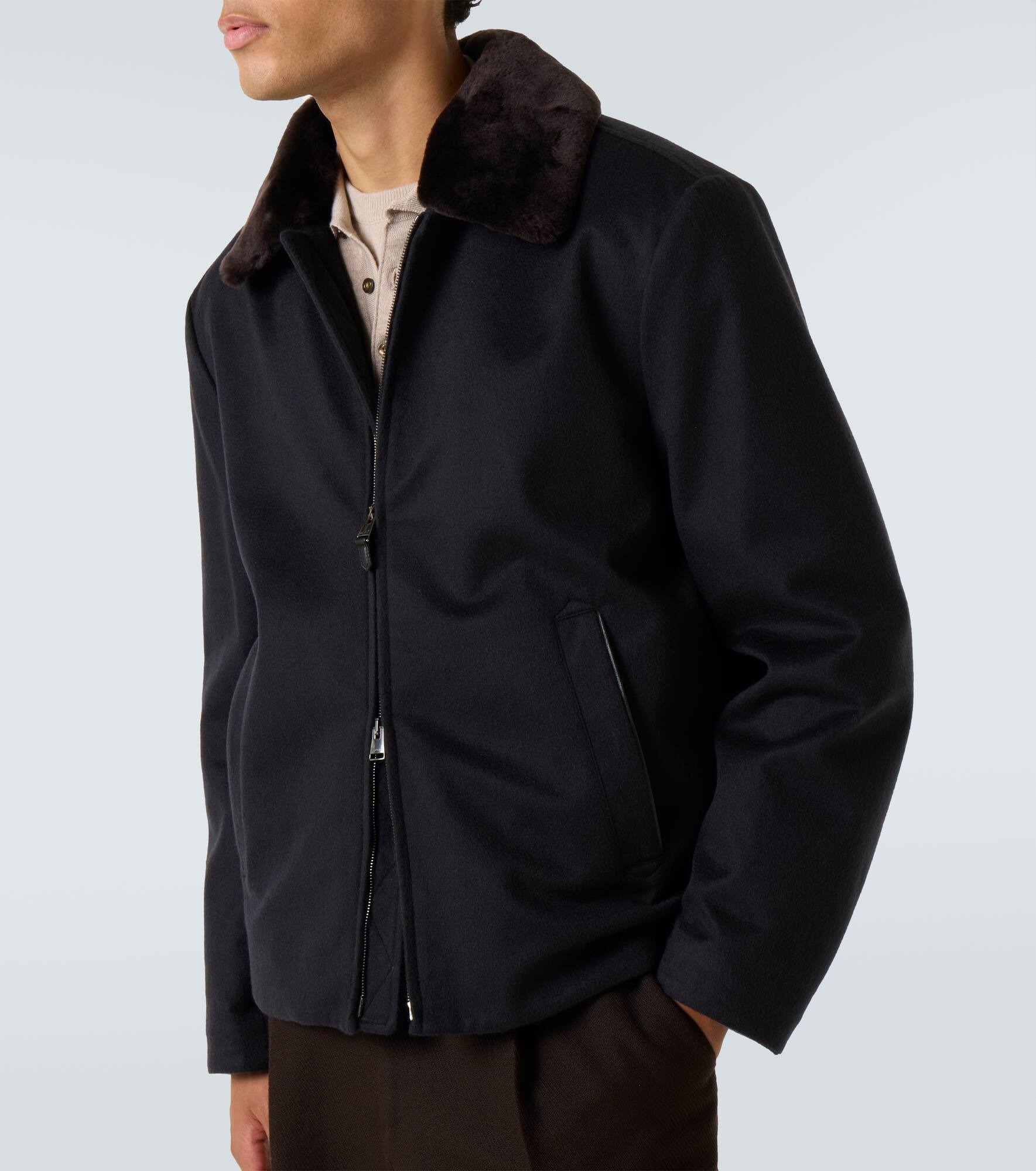 Shearling-trimmed cashmere jacket - 5