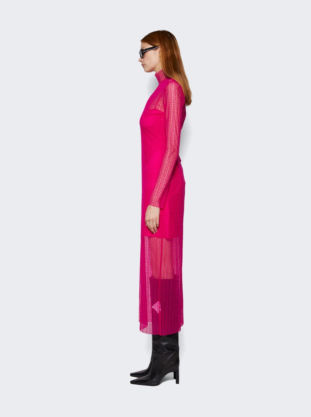 4G Long Sleeve Lace Dress Fuchsia - 4