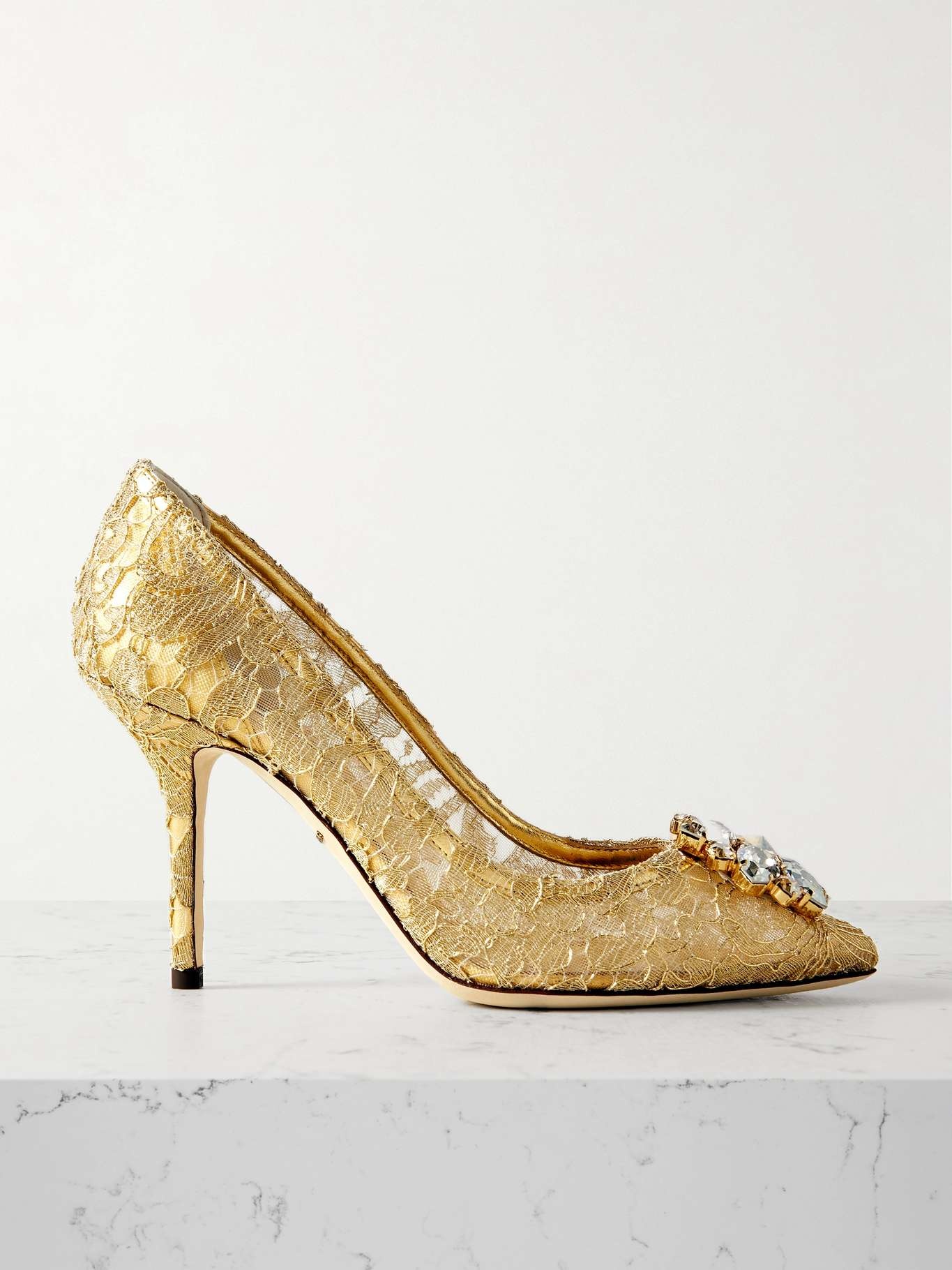 Bellucci crystal-embellished metallic corded lace pumps - 1