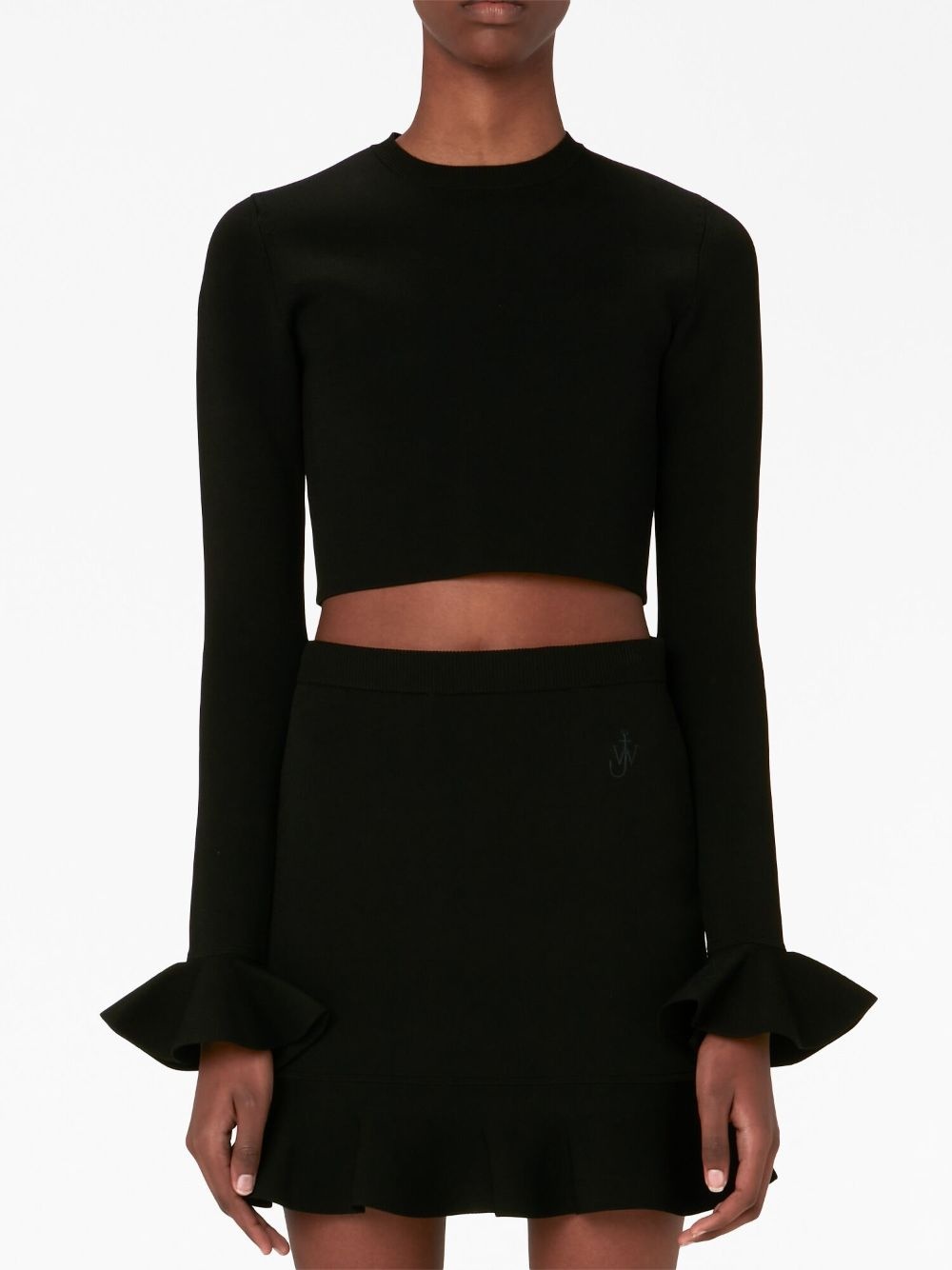 ruffled-cuffs cropped knitted top - 3