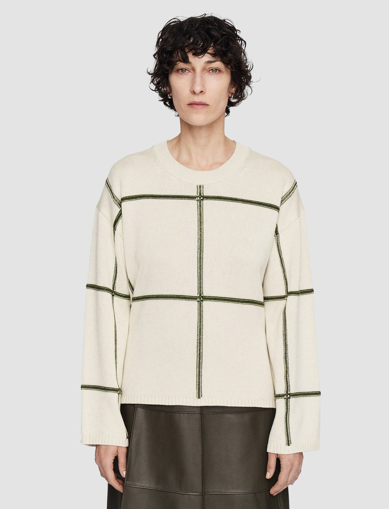 Grid Cotton Silk Crew Neck Jumper - 3