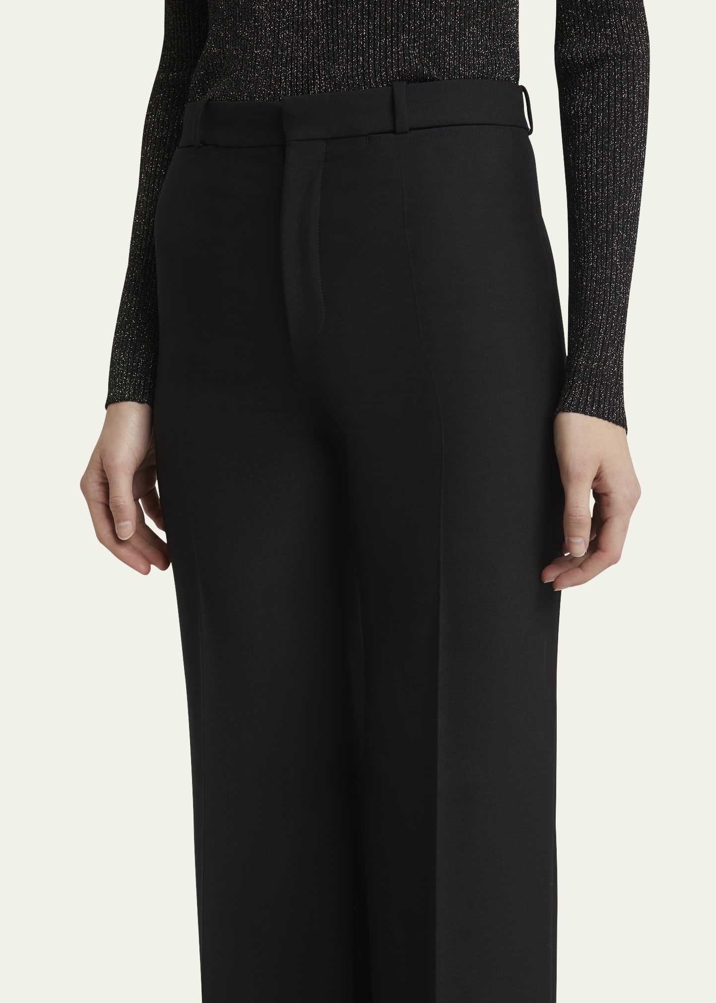Flared Crepe Wool Trousers - 5