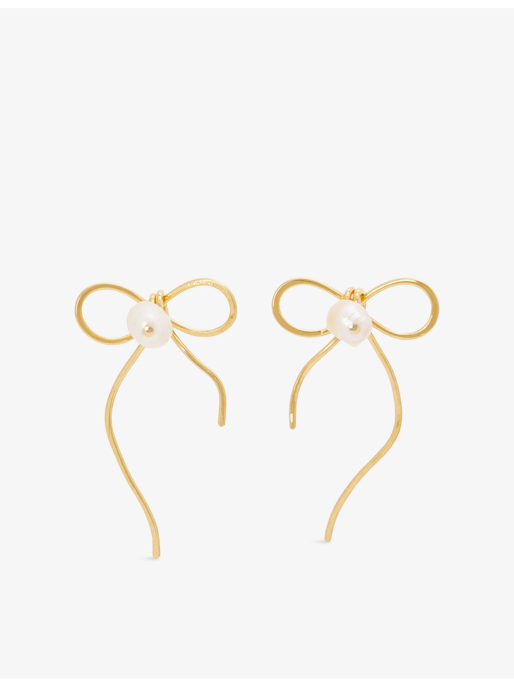 Bow Brass and Pearl Stud Earrings - 3