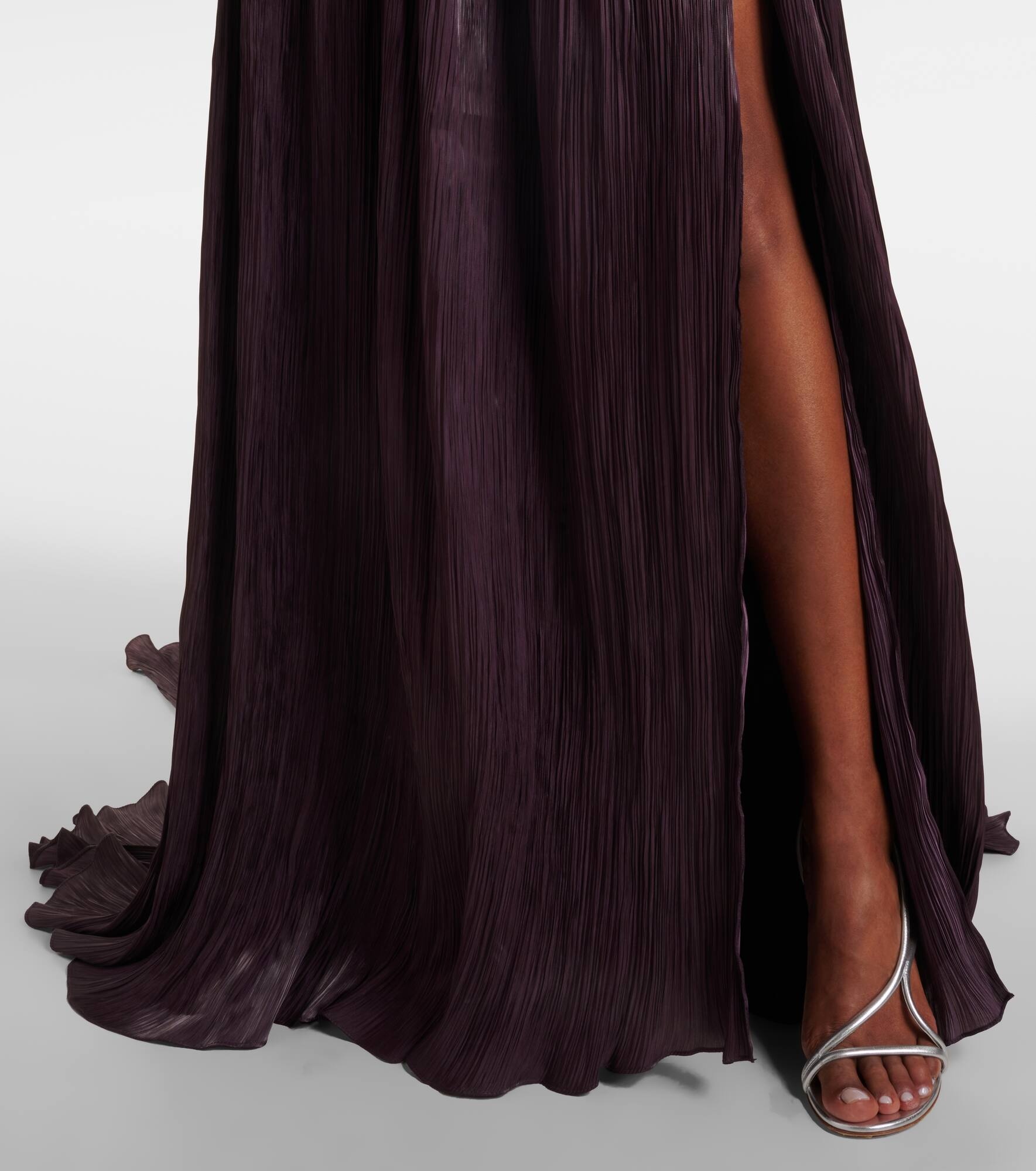 Draped pleated silk chiffon gown - 6