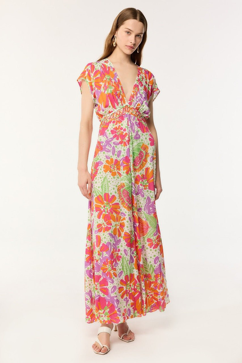 Long Dress Cecile - Pink Artistic Flower - 1
