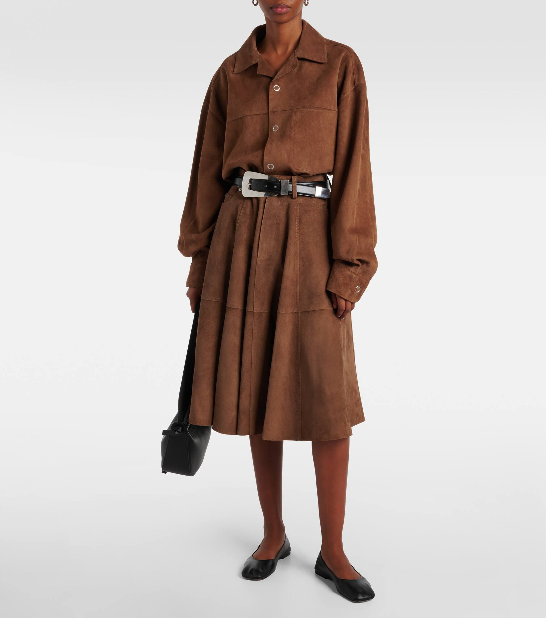 Pleated suede midi skirt - 2