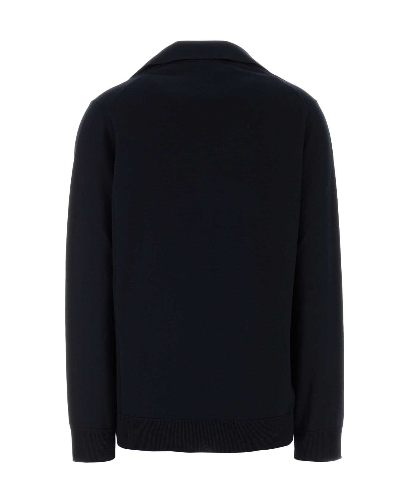 Navy Blue Wool Oversize Polo Shirt - 2