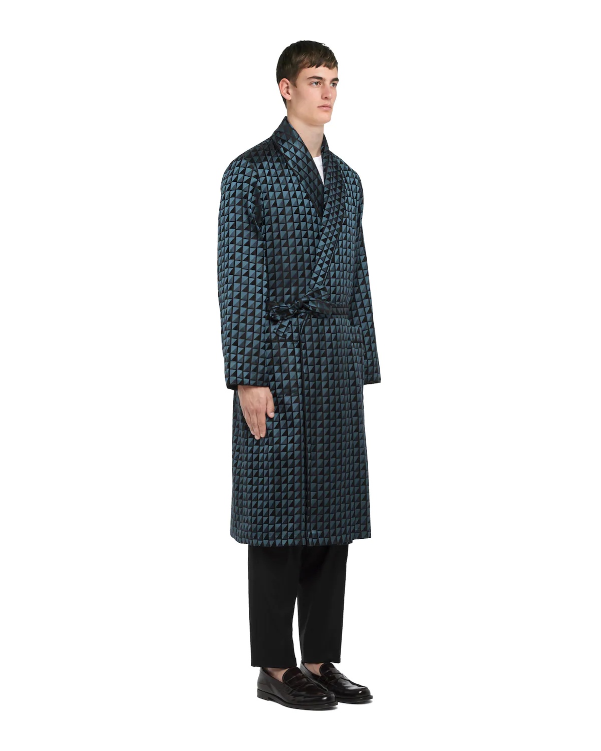 Checkerboard print silk jacquard robe - 4