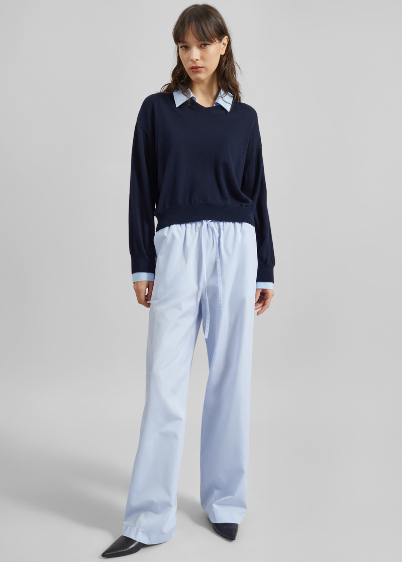 Loulou de Saison Sero Lds Cotton Poplin Trousers - Storm 1