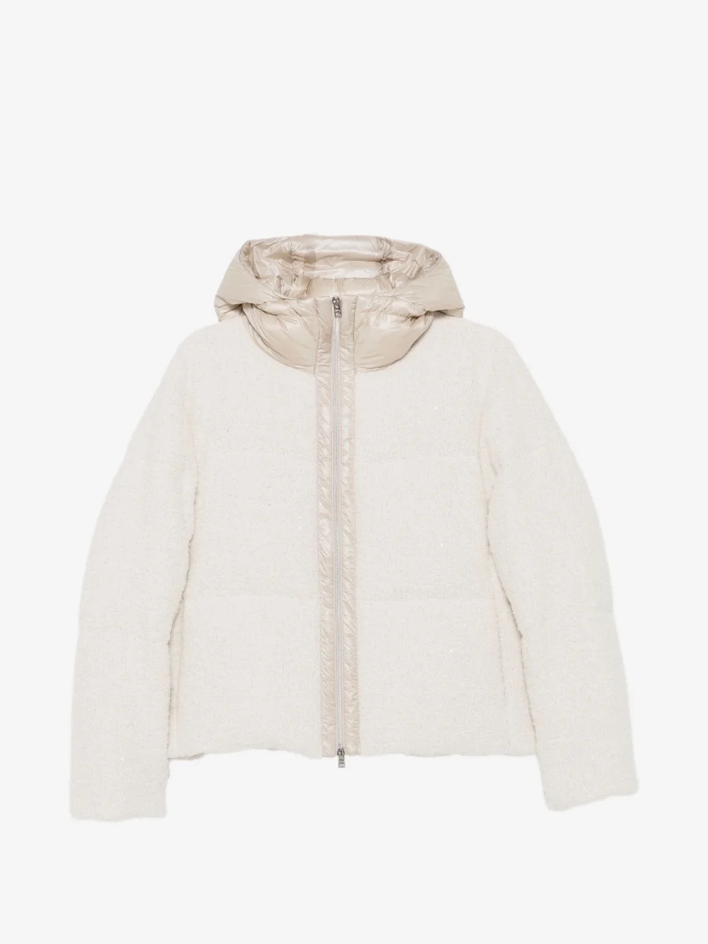 sequin-embellished hooded puffer jacket - 1