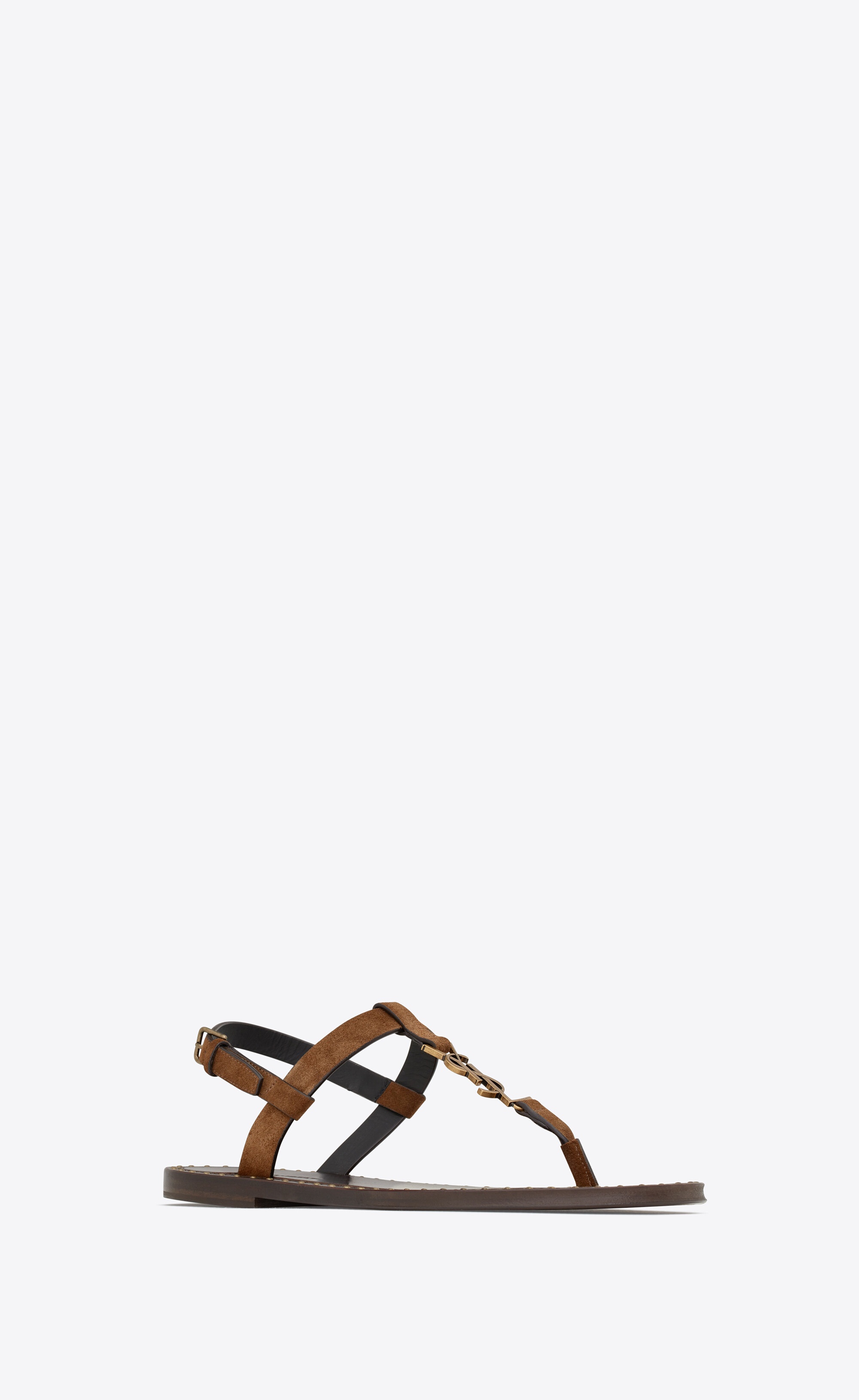 cassandra flat sandals in suede with gold-tone monogram - 3