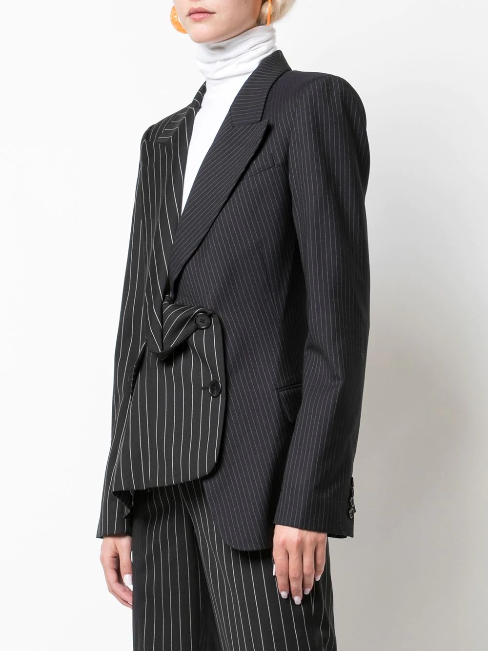 two-tone pinstripe asymmetric blazer - 3