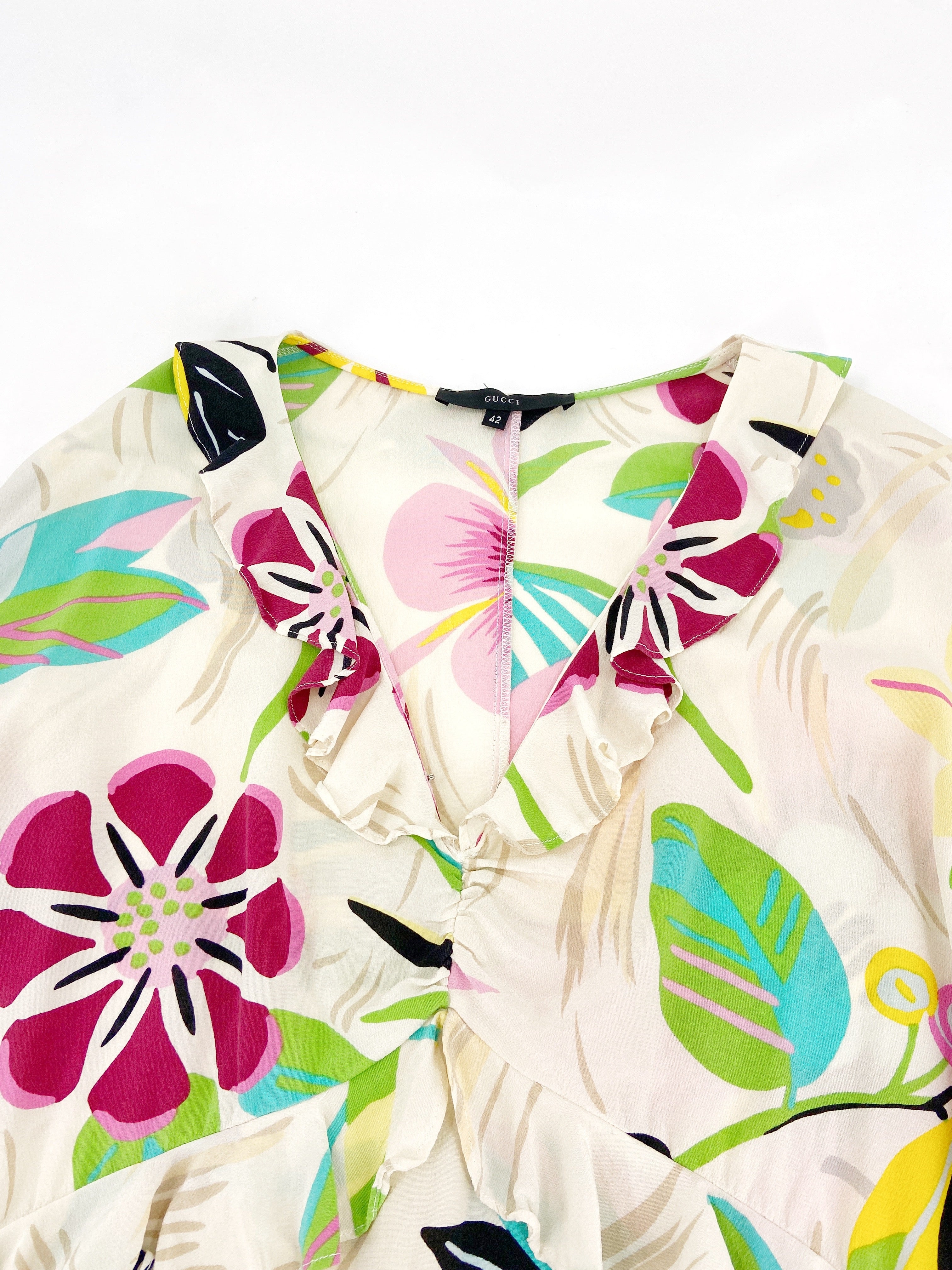 Gucci Spring 1999 Tom Ford Iconic Runway Ivory Floral Silk Ruffle Blouse Top 42 - 7