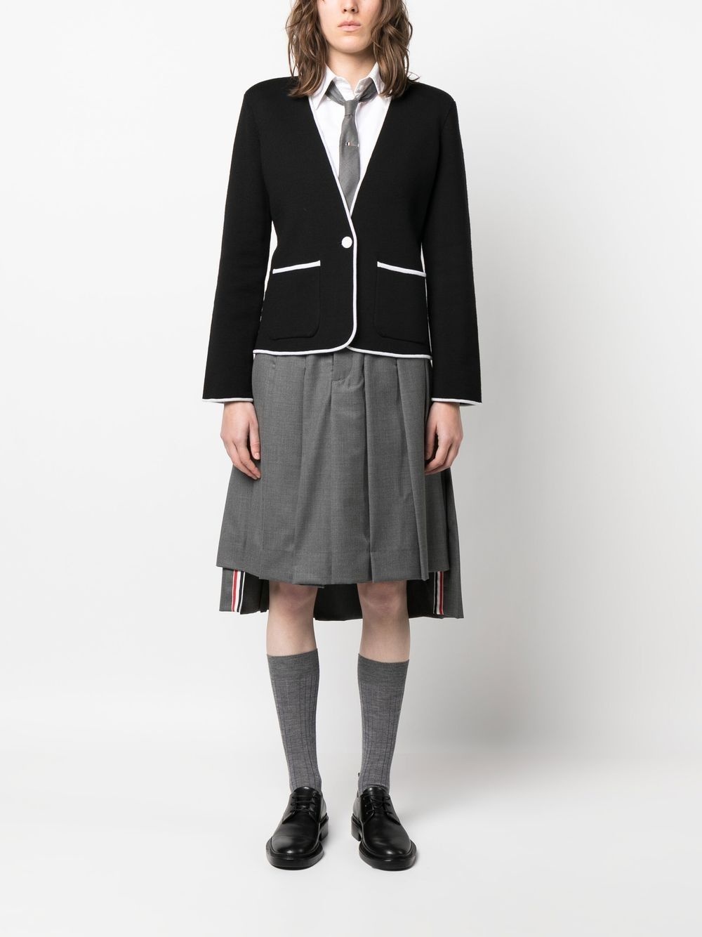 contrasting-trim collarless jacket - 2